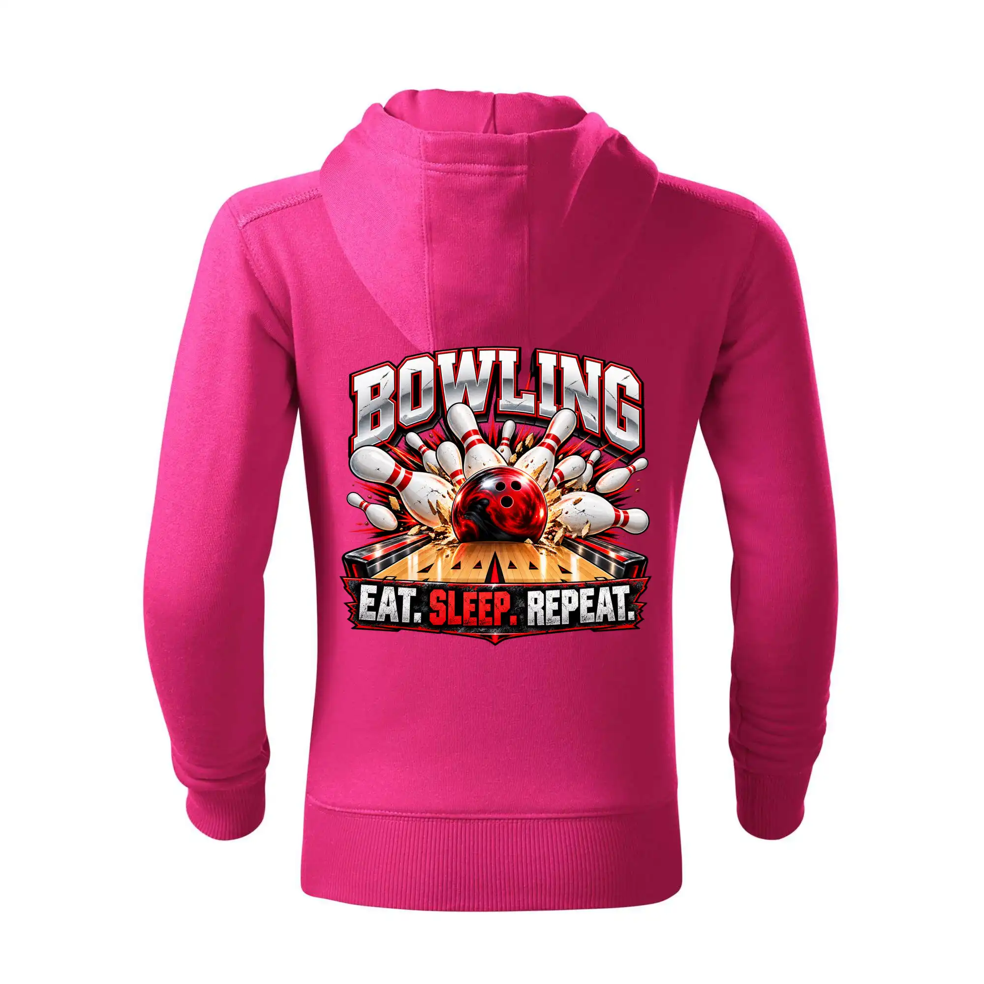 Bowlingová koule a kuželky eat sleep repeat