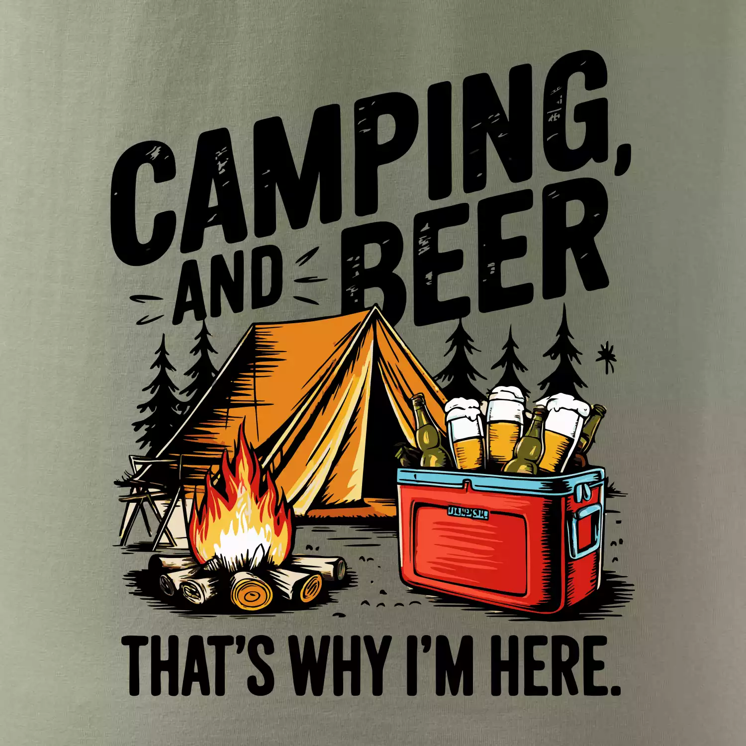Černý nápis nápis Camping and beer