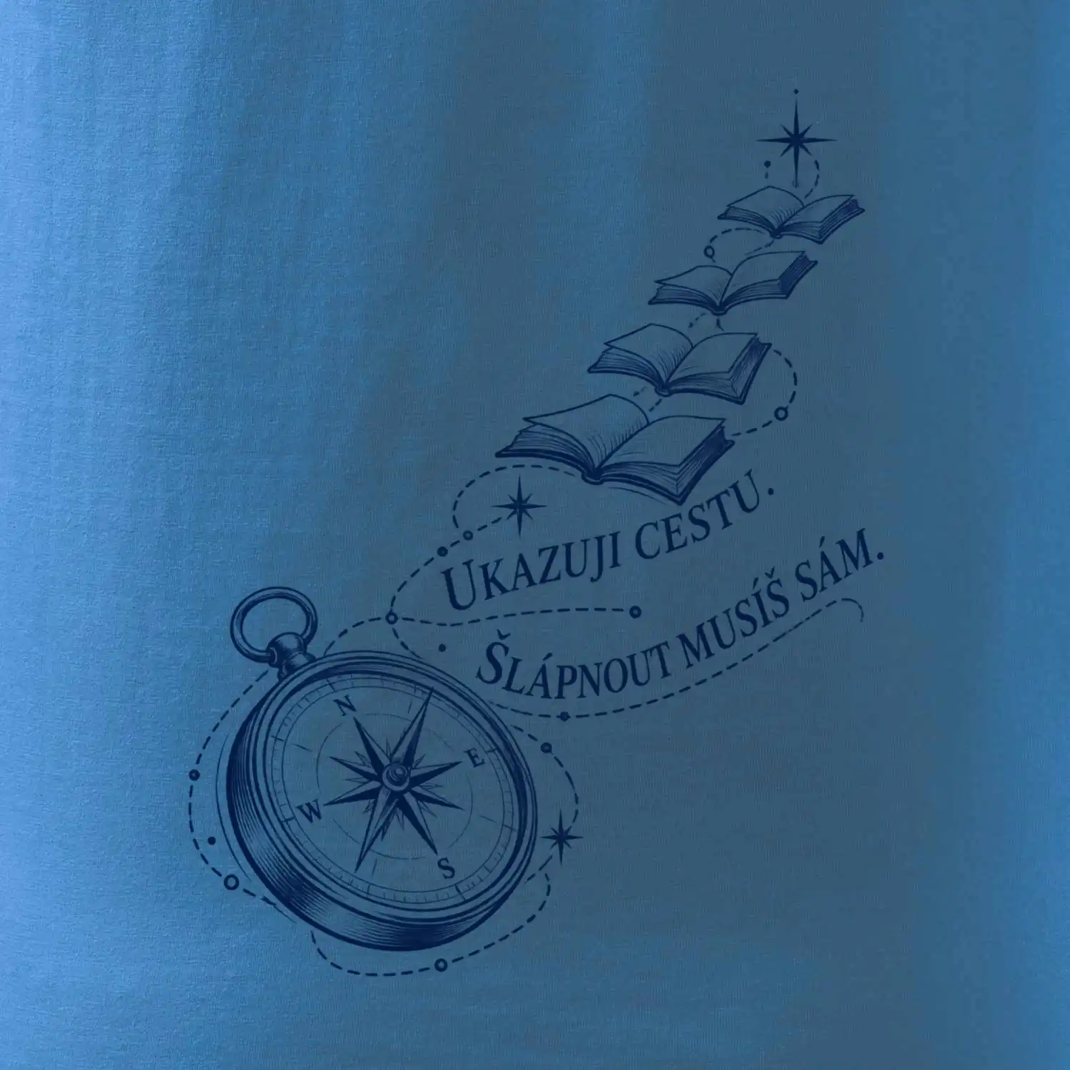 Ukazuji cestu kompas a schody z knih