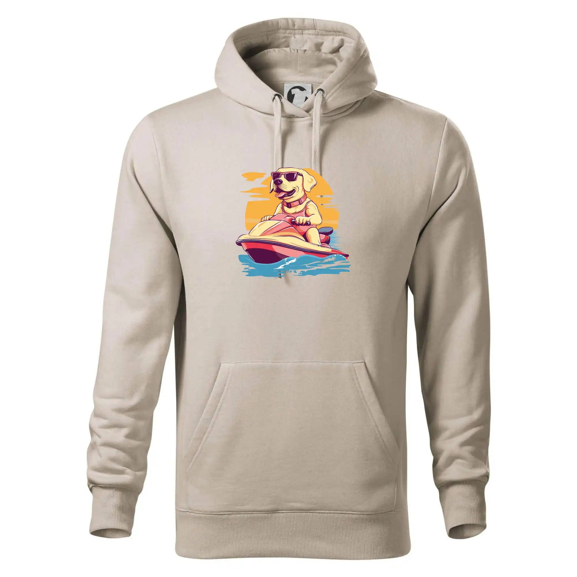 Zlatý retrívr na vodním skútru