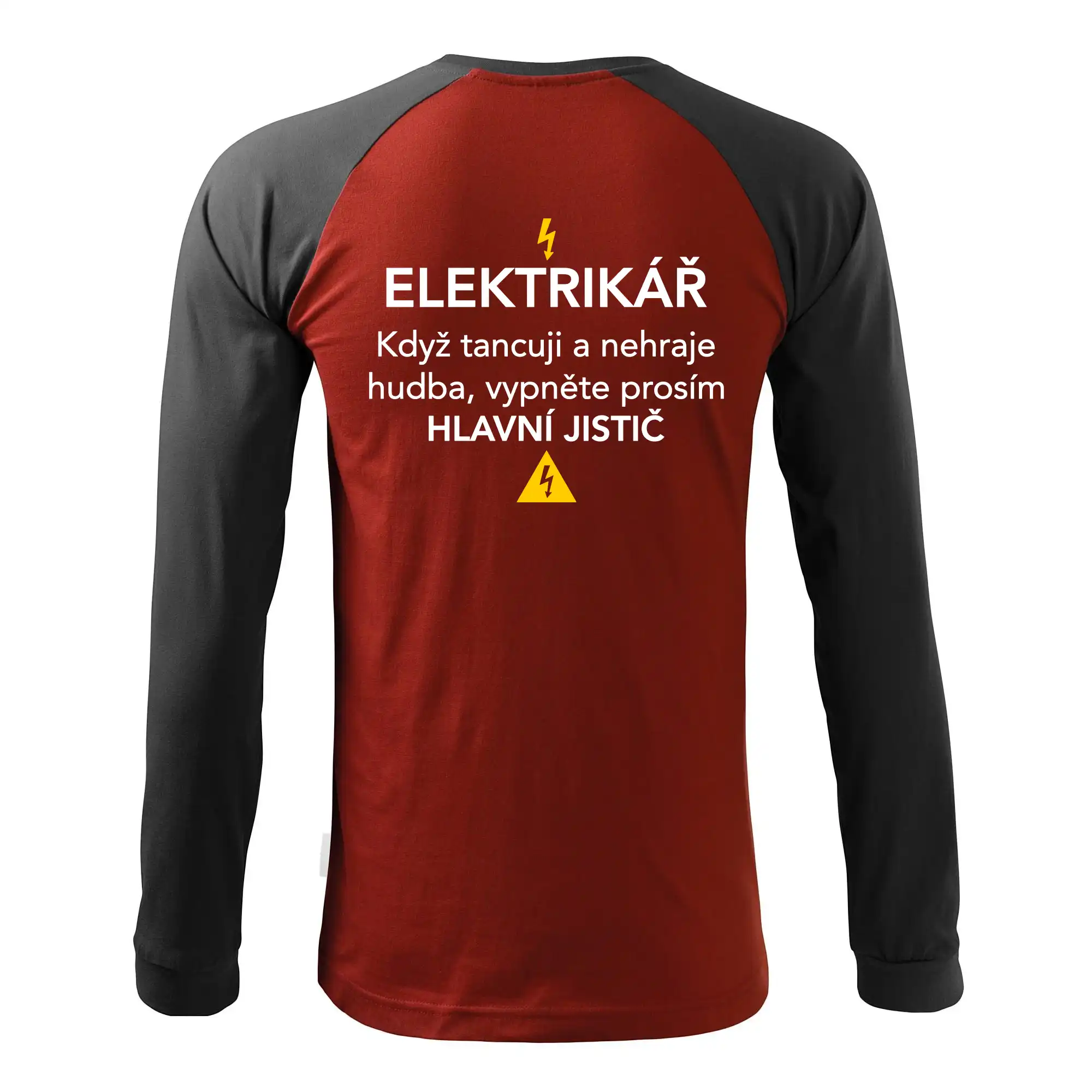 Elektrikář - hlavní jistič - Nápis na zádech