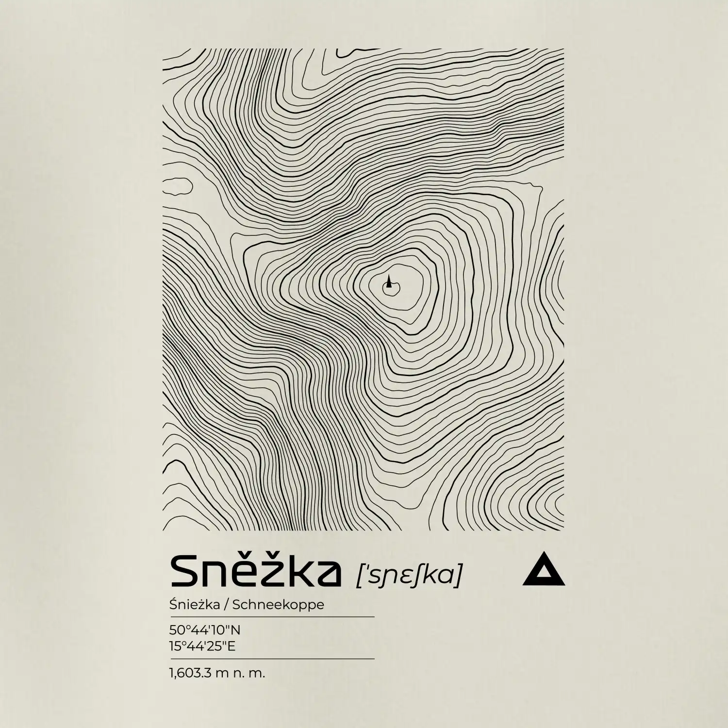 Sněžka - vrstevnice v obdélníku