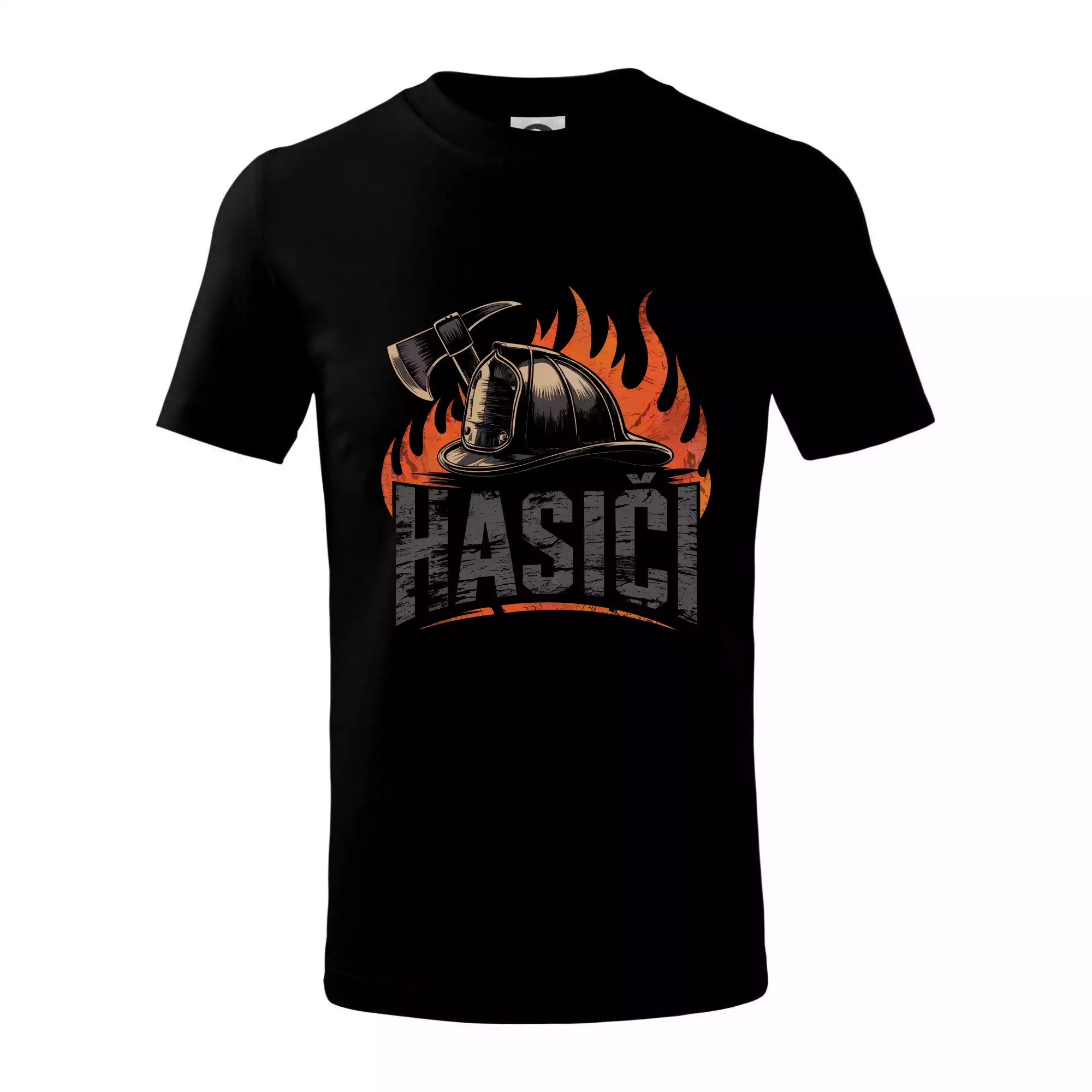 Nápis Hasiči, helma a oheň