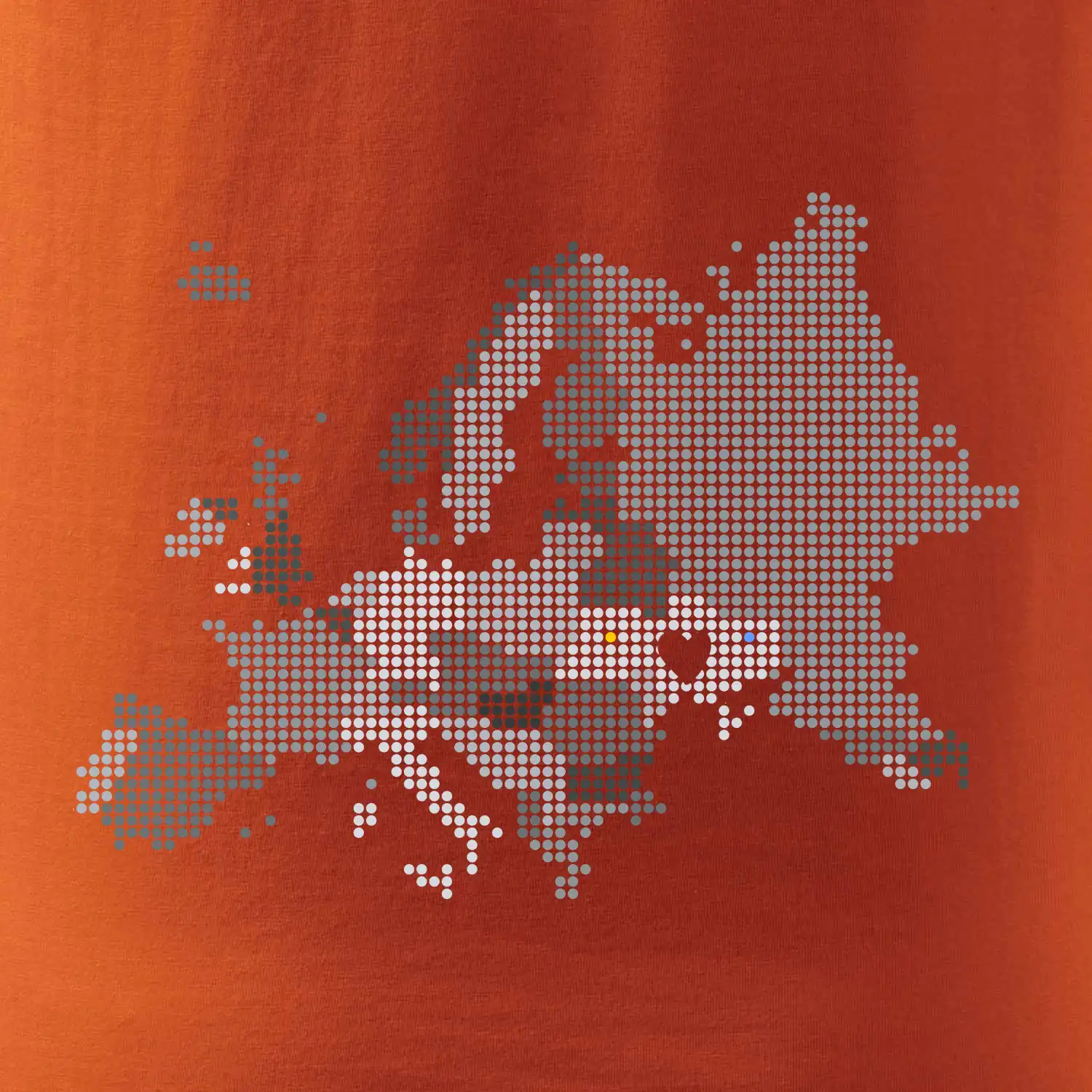 Mapa Evropy - srdce v Ukrajině