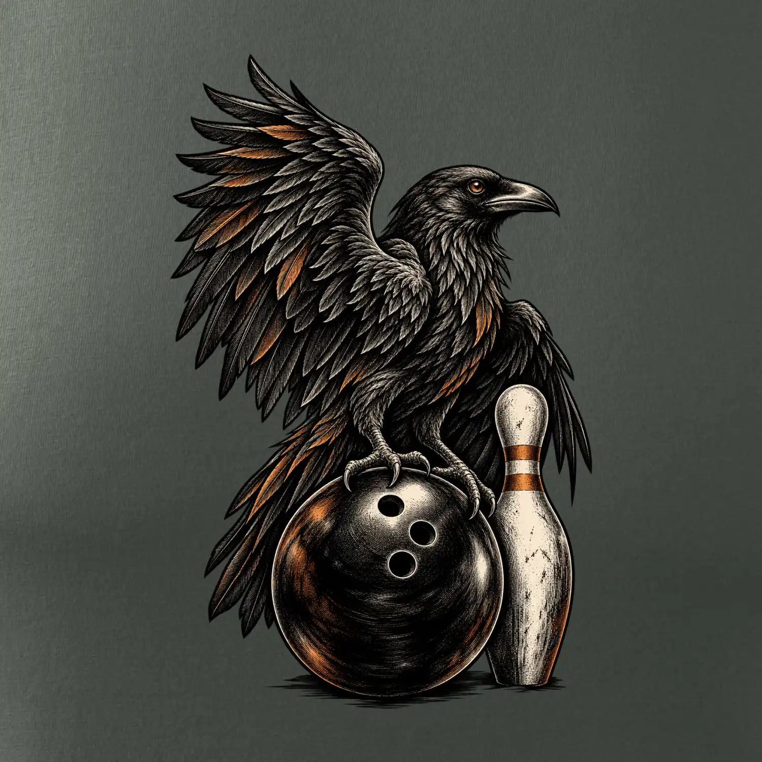 Bowling havran s koulí a kuželkou