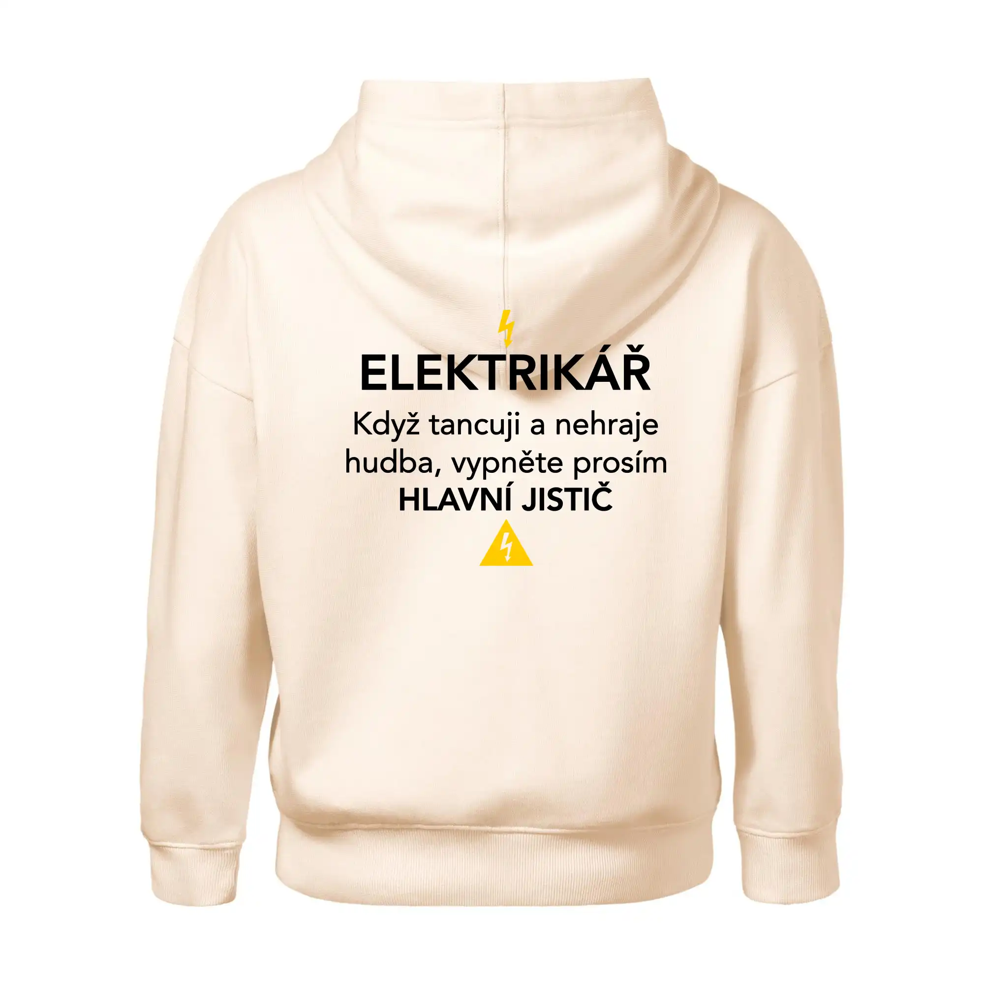 Elektrikář - hlavní jistič - Nápis na zádech