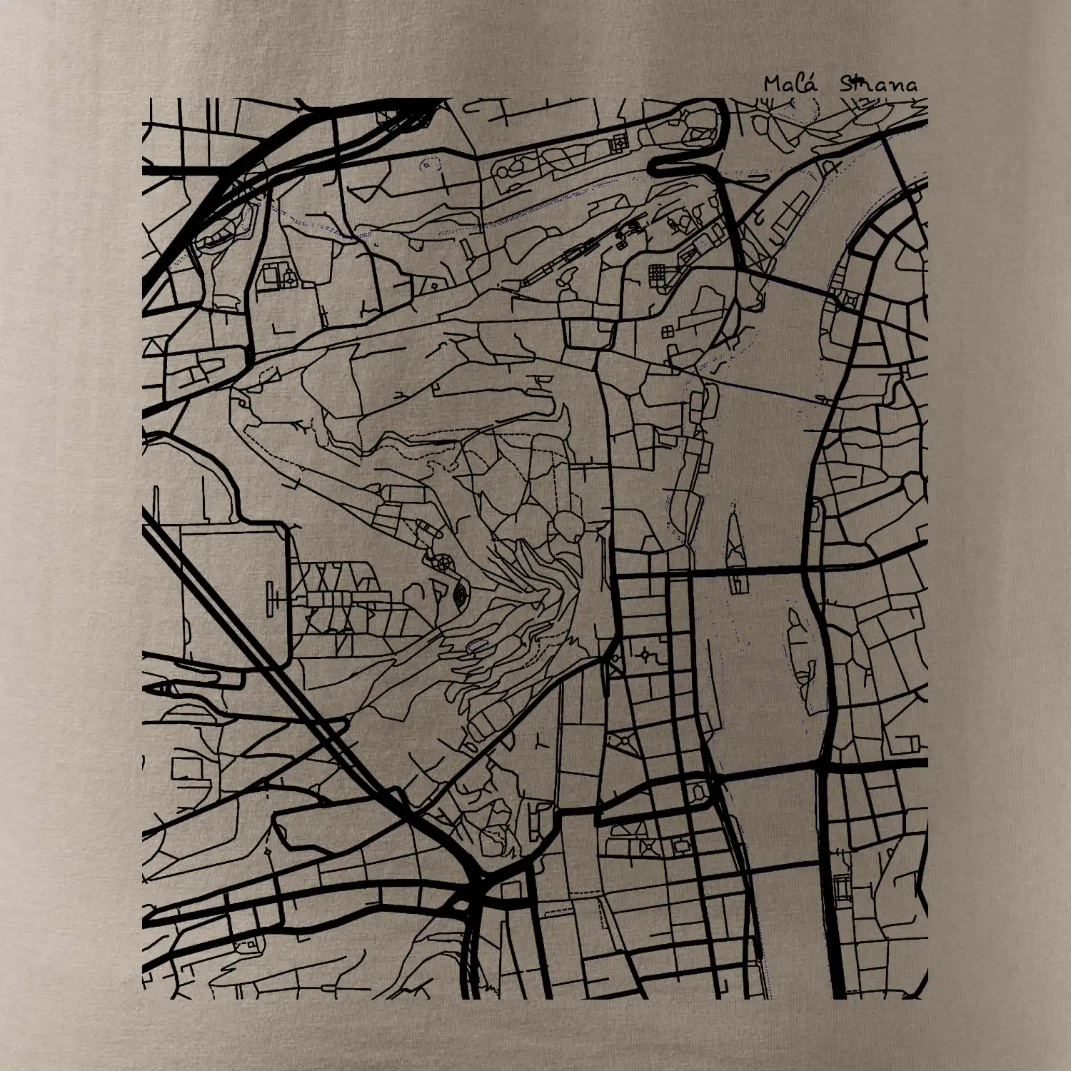 Praha Malá Strana - Mapa černobílá