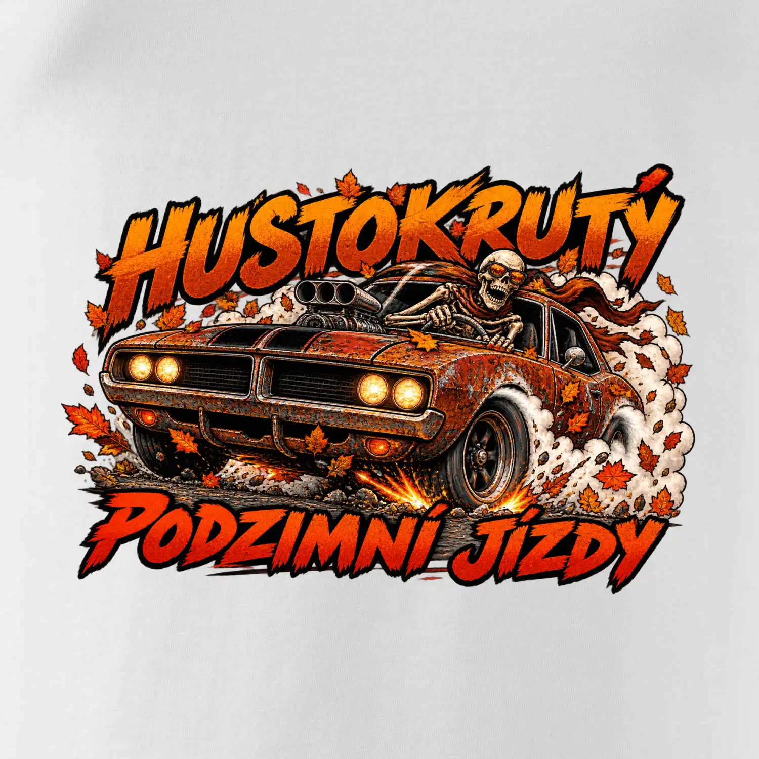 Kostlivec v rezavém bouráku na podzimní jízdě