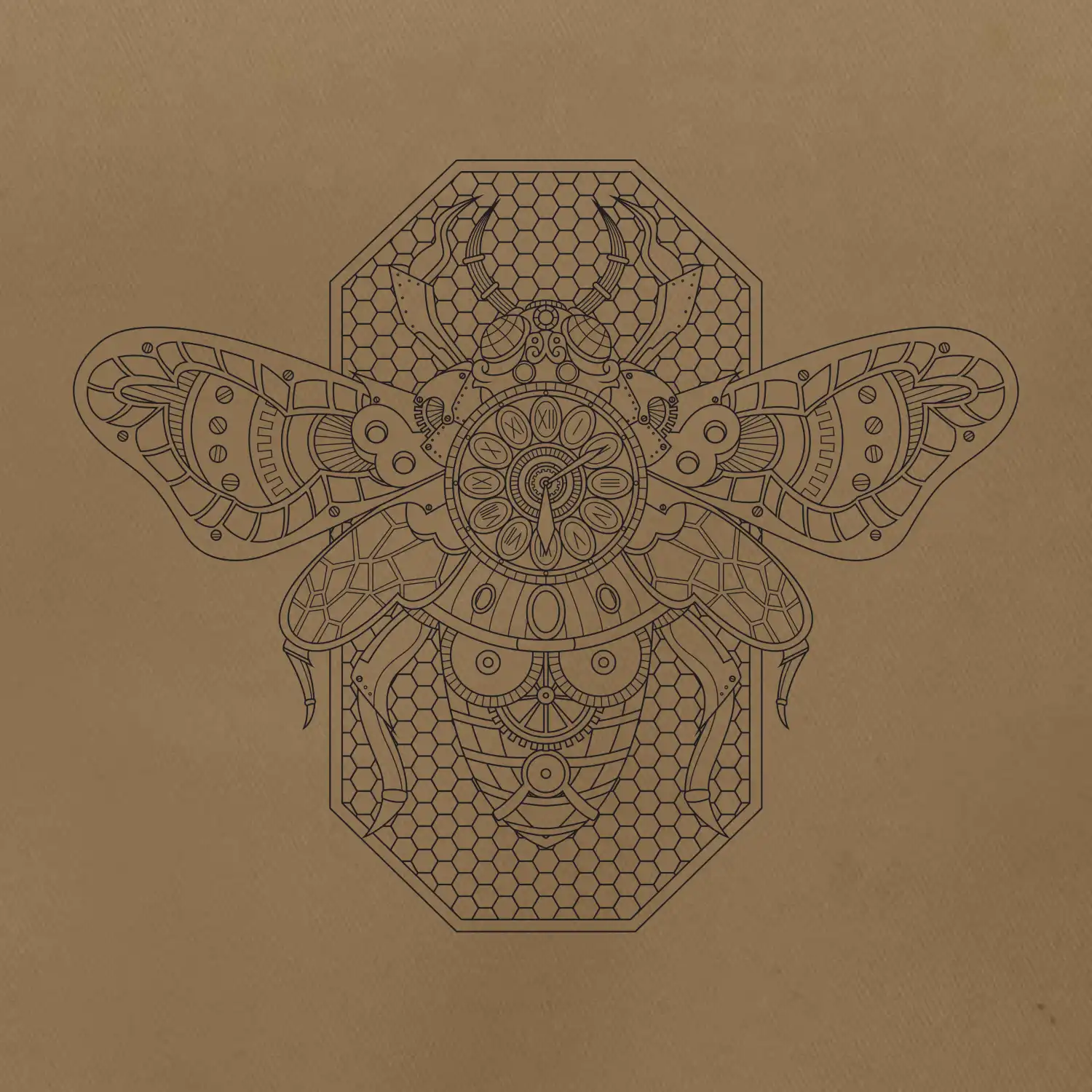 Steampunk včela černobílá