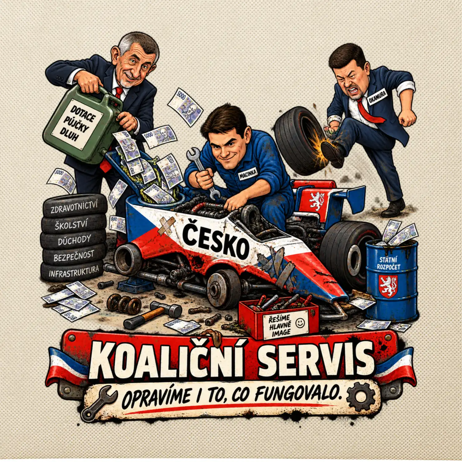 Macinka opravuje závodní auto ČESKO