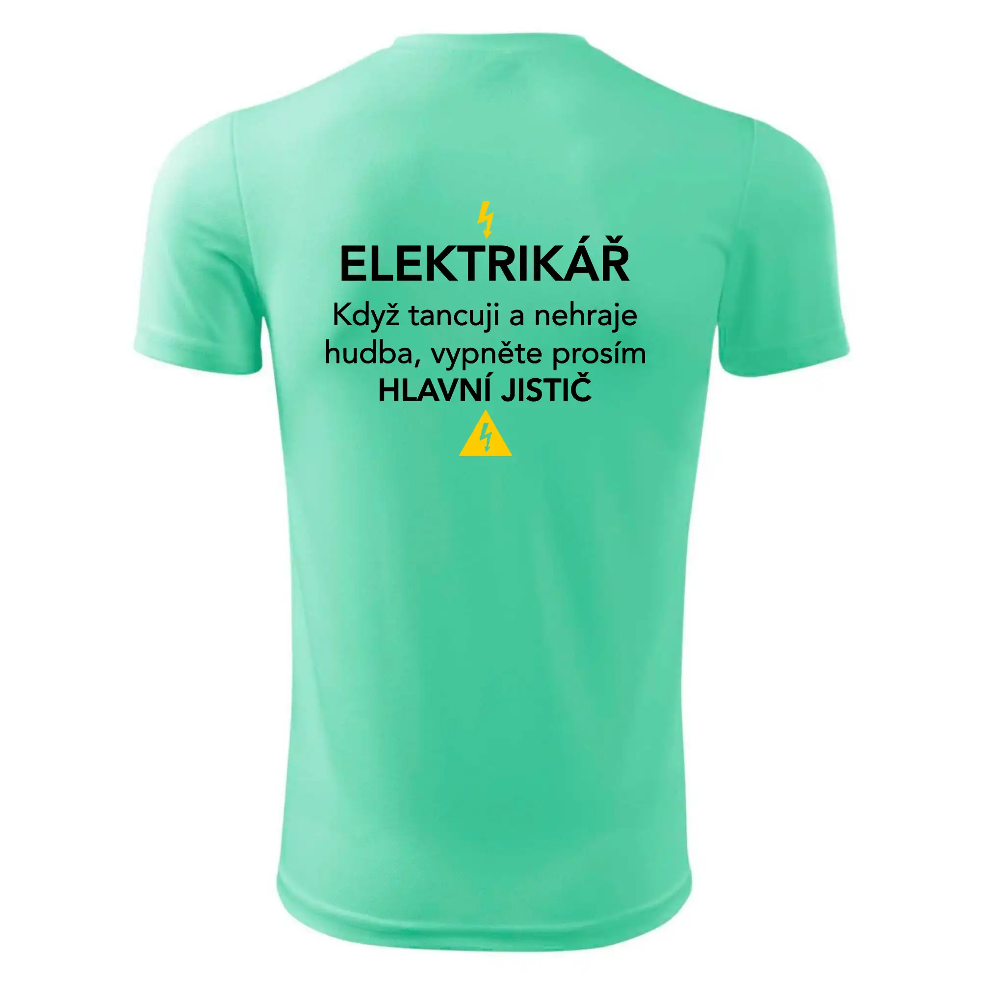 Elektrikář - hlavní jistič - Nápis na zádech