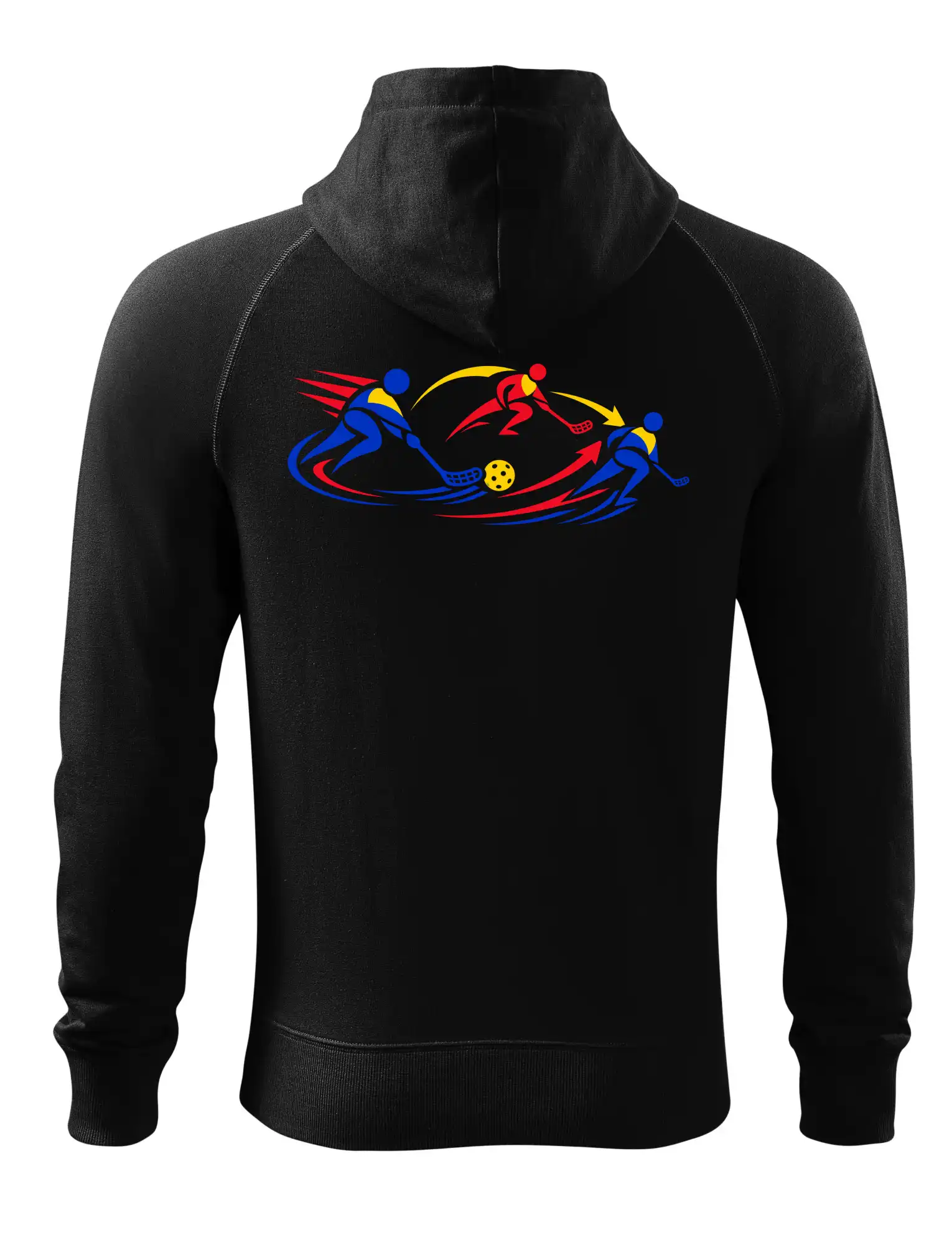 Geometrická florbalová akce tří hráčů