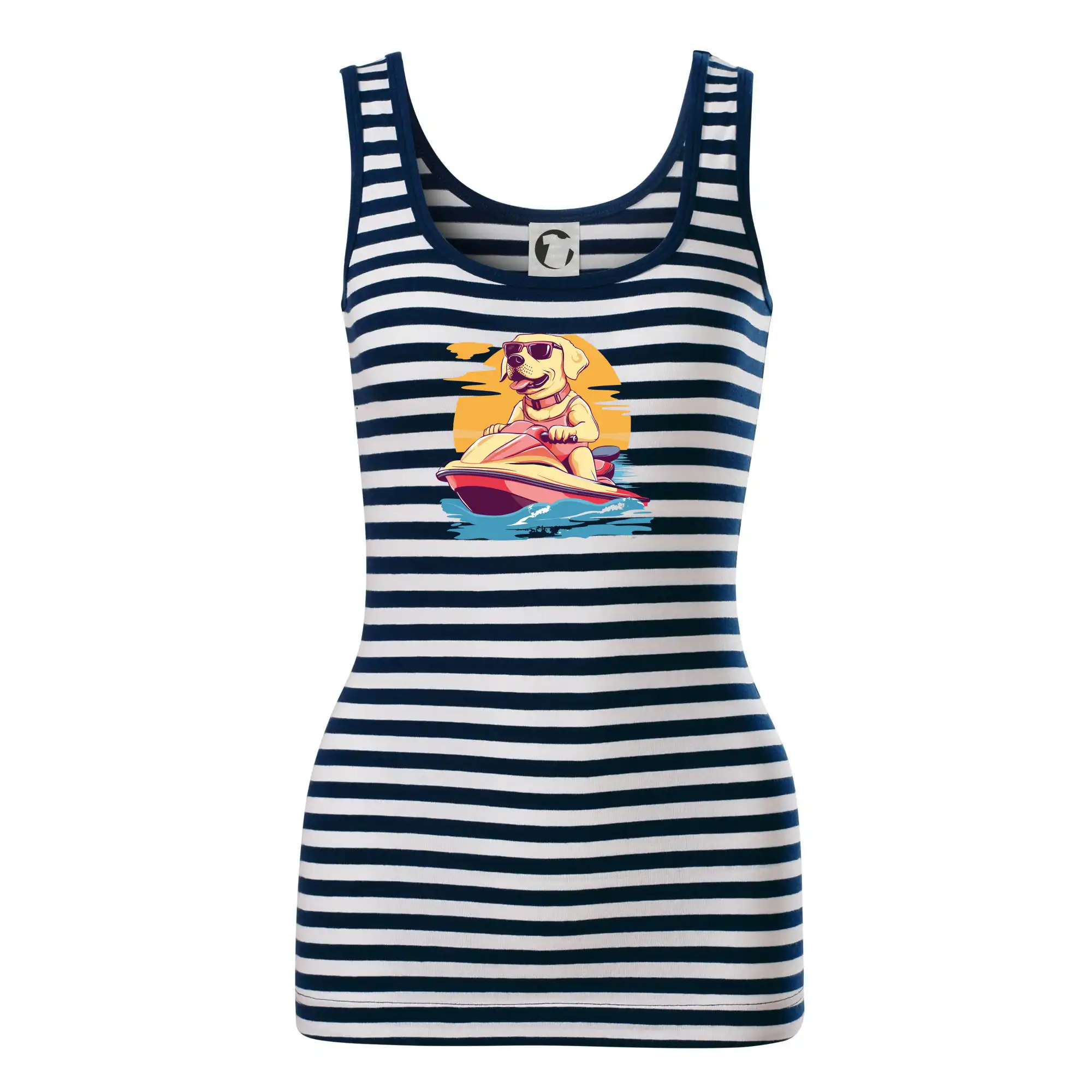 Zlatý retrívr na vodním skútru