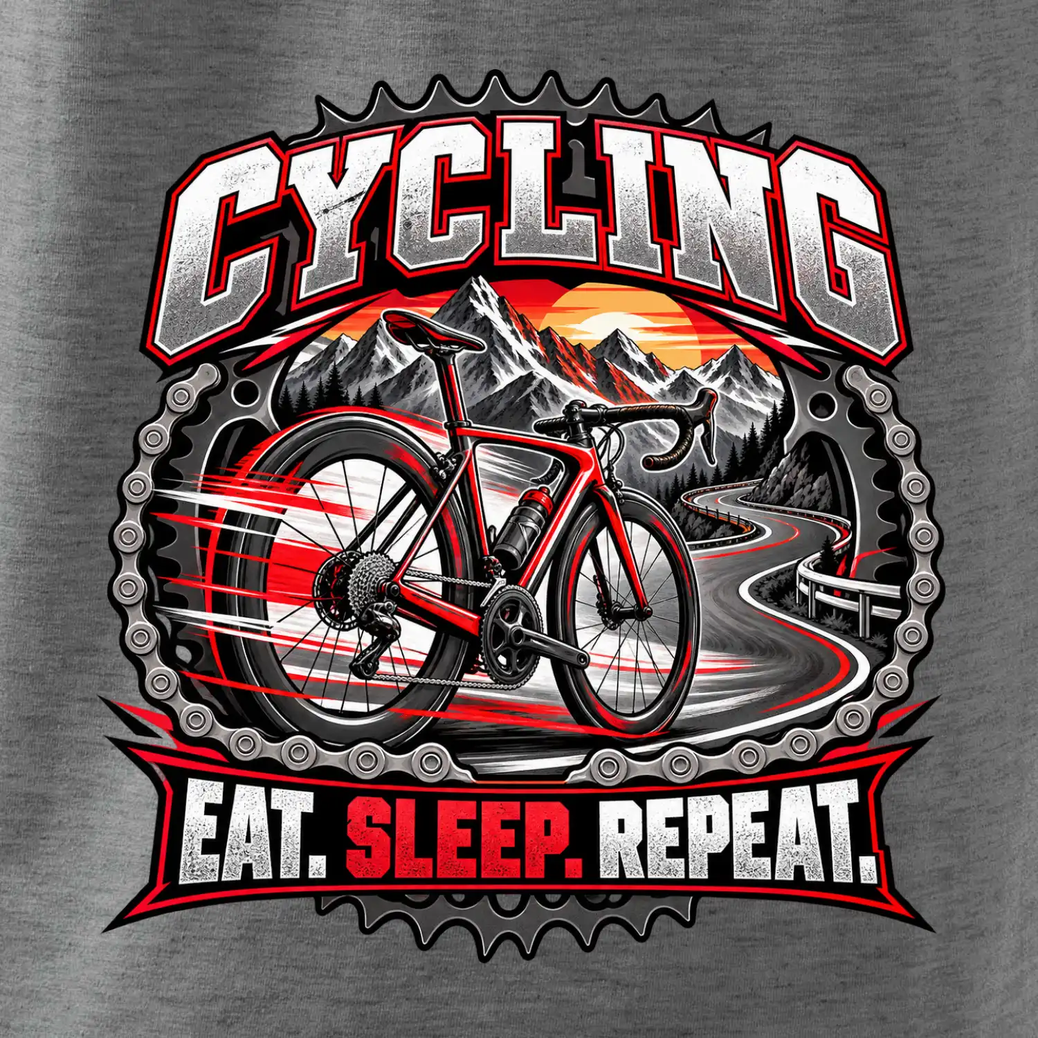 Cyklistické kolo mezi horami eat sleep repeat