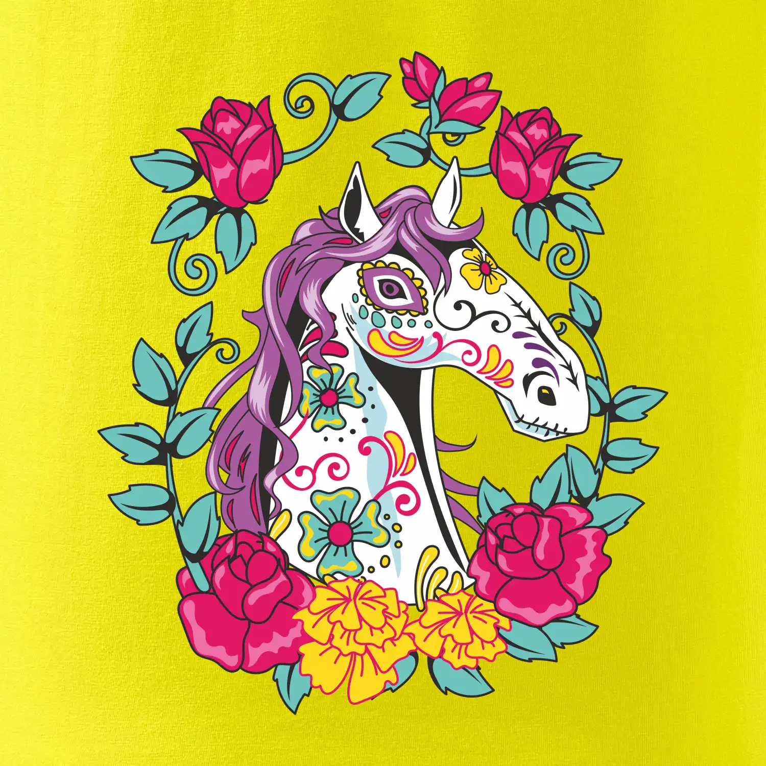 Kůň barevný s květinami