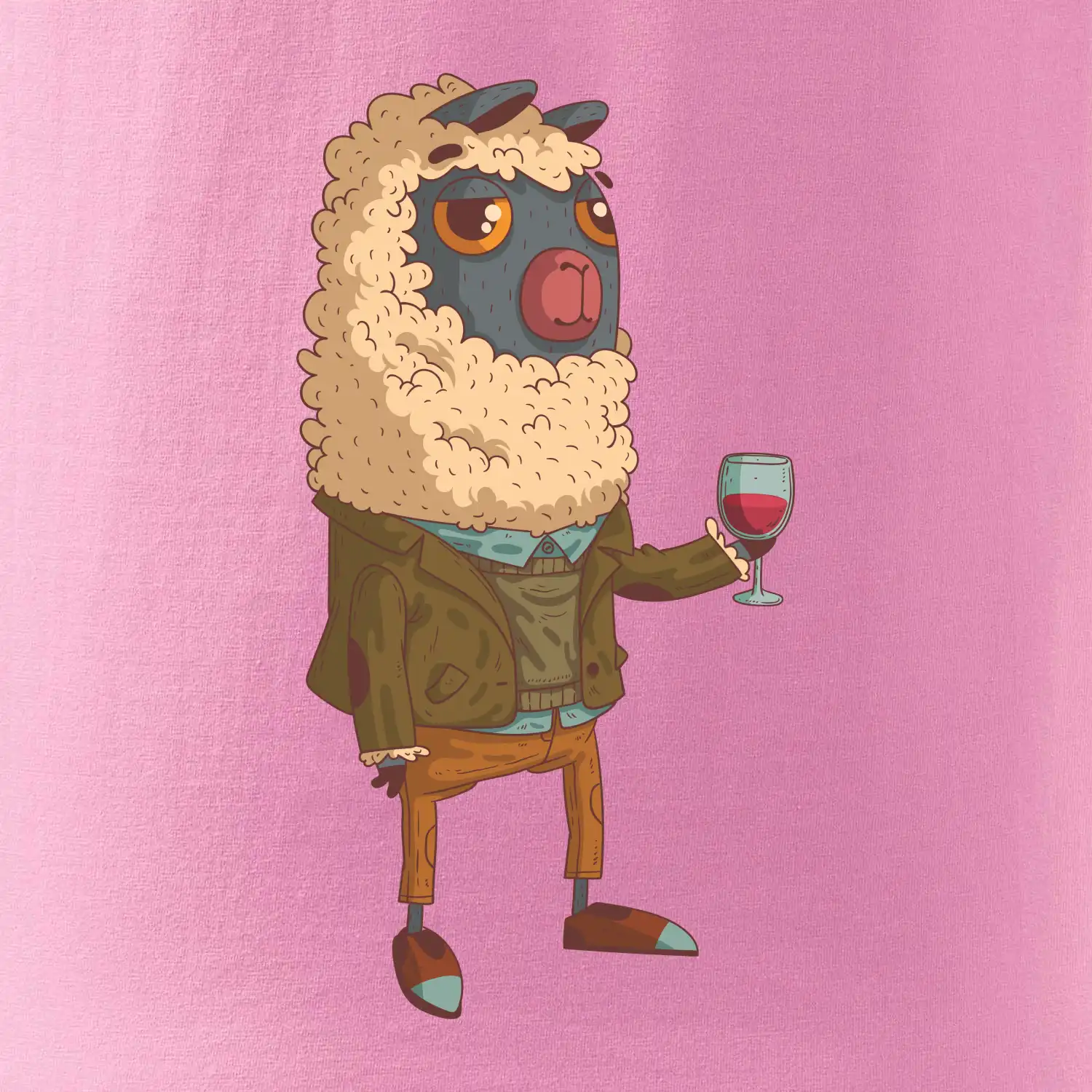 Alpaka s vínem muž