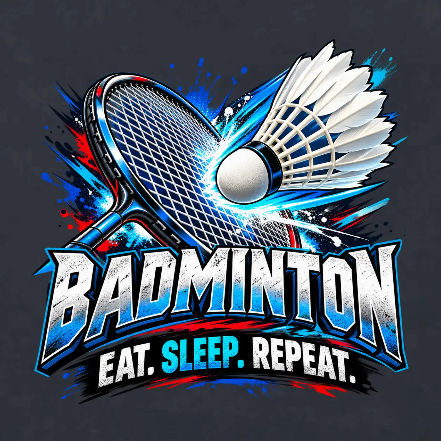 Badmintonová raketa s košíčkem eat sleep repeat