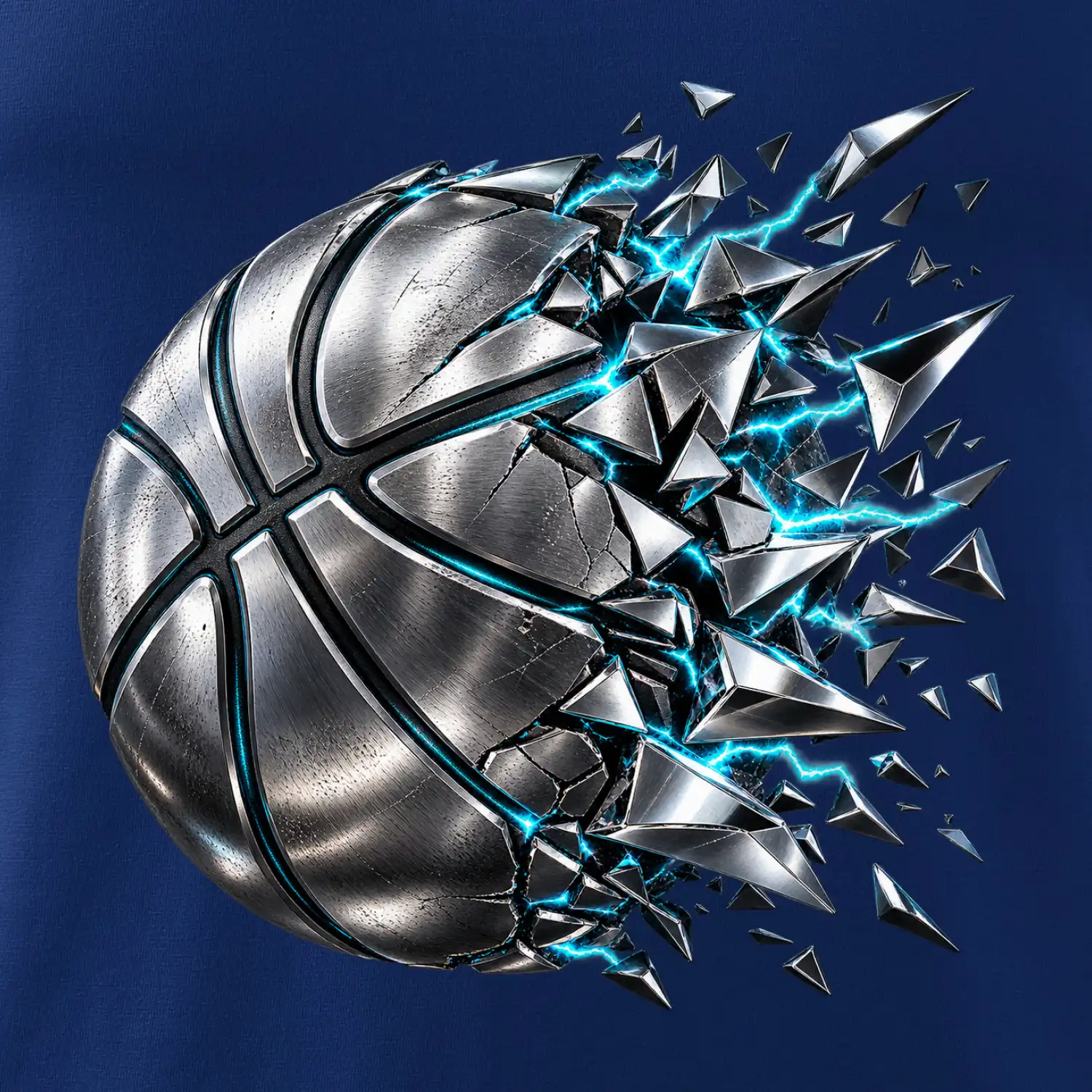 Kovový basketbalový míč s elektrickými střepy