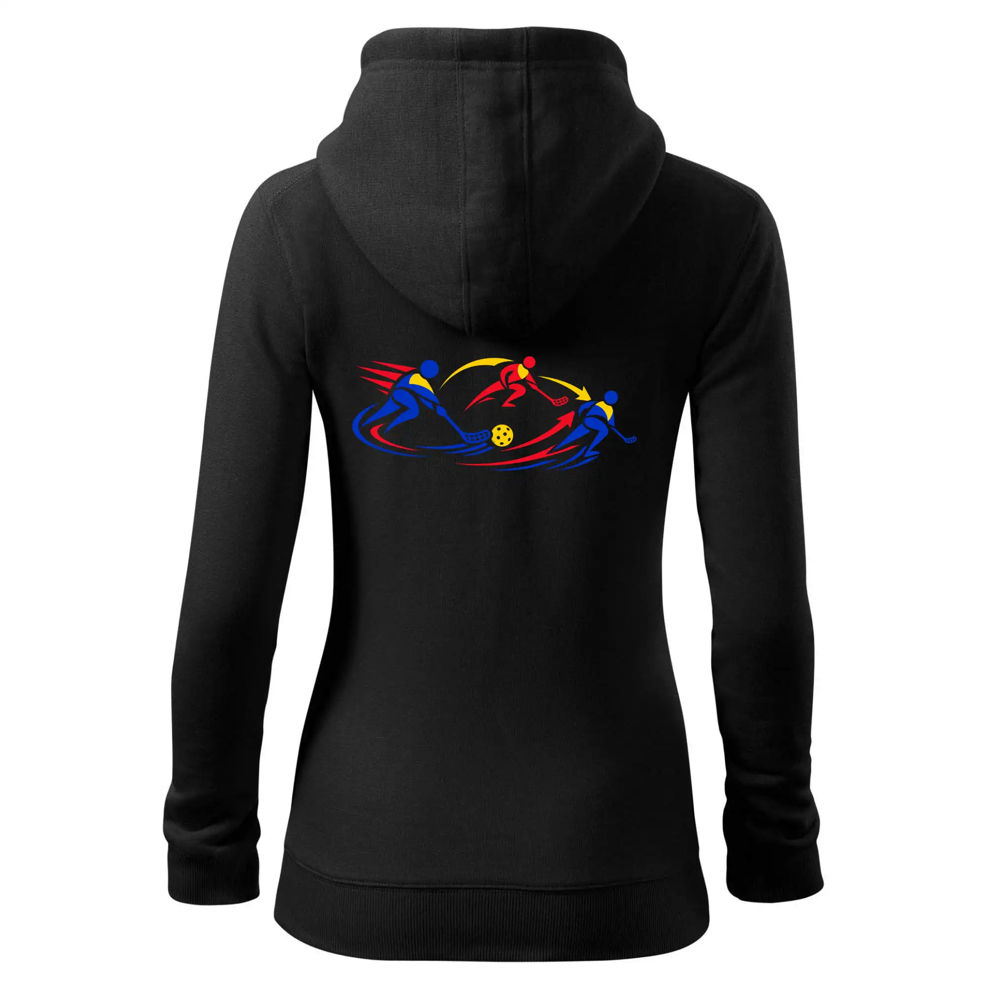 Geometrická florbalová akce tří hráčů