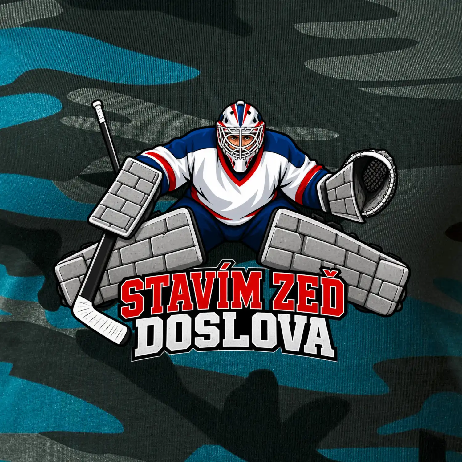 Hokejový brankář staví zeď