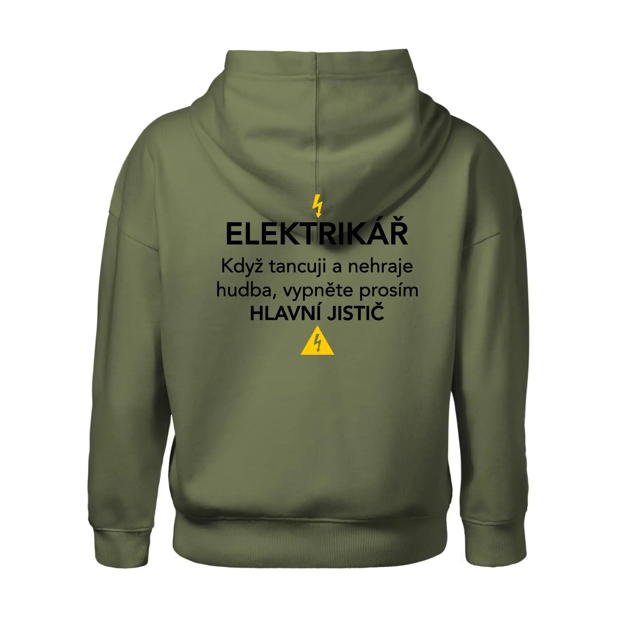 Elektrikář - hlavní jistič - Nápis na zádech