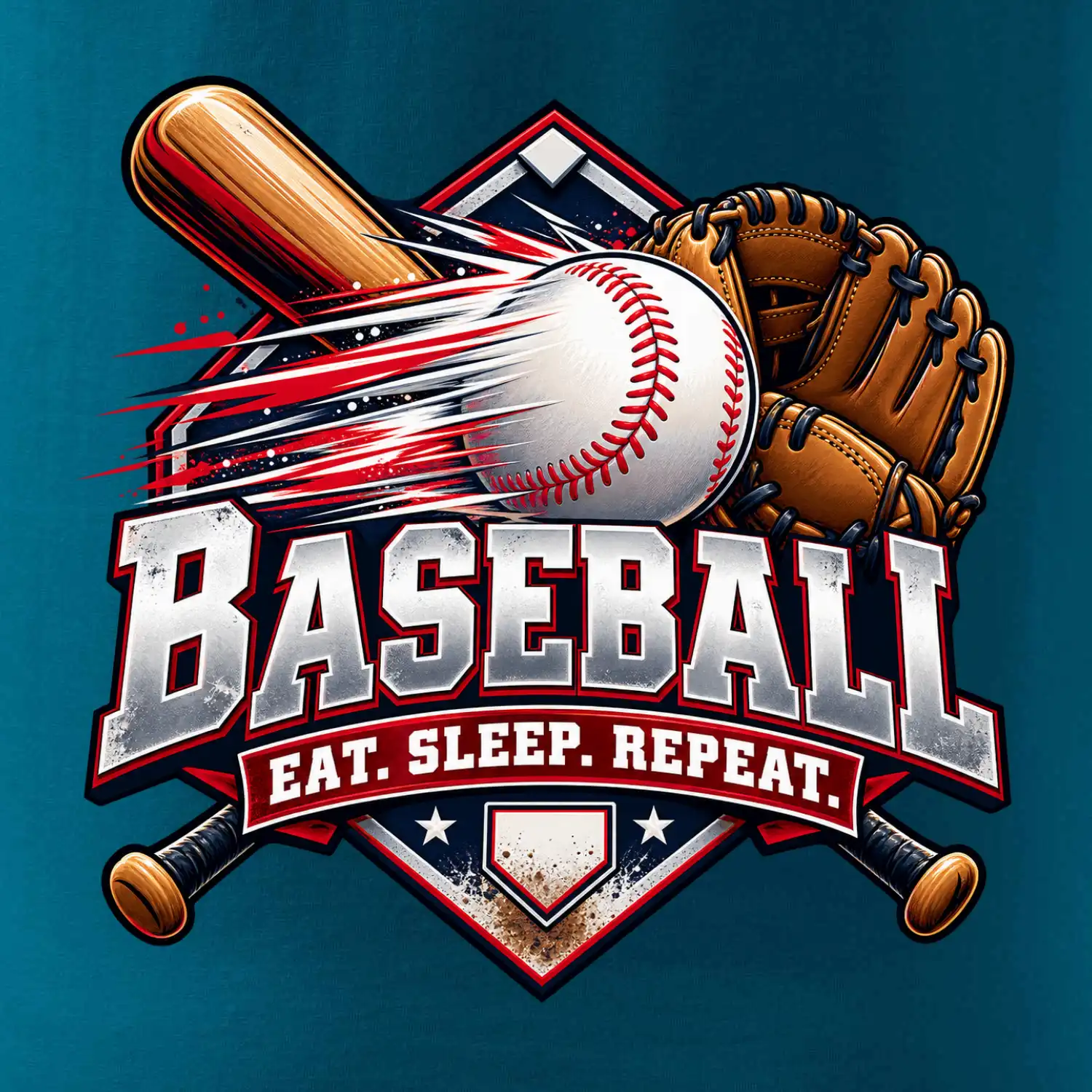 Baseballová pálka s rukavicí eat sleep repeat