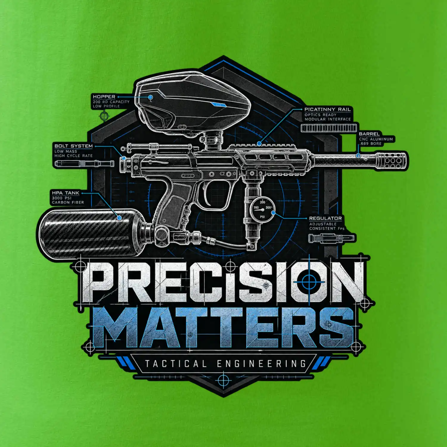 Technický nákres precision matters paintball