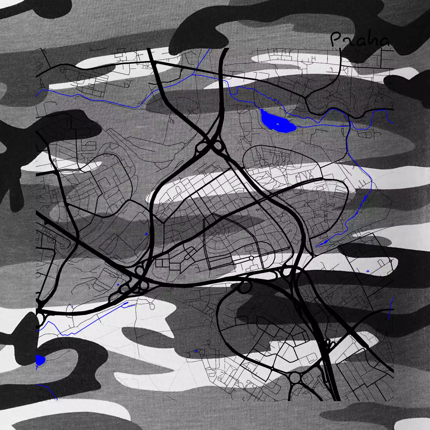 Praha - 14100 mapa s vodními toky