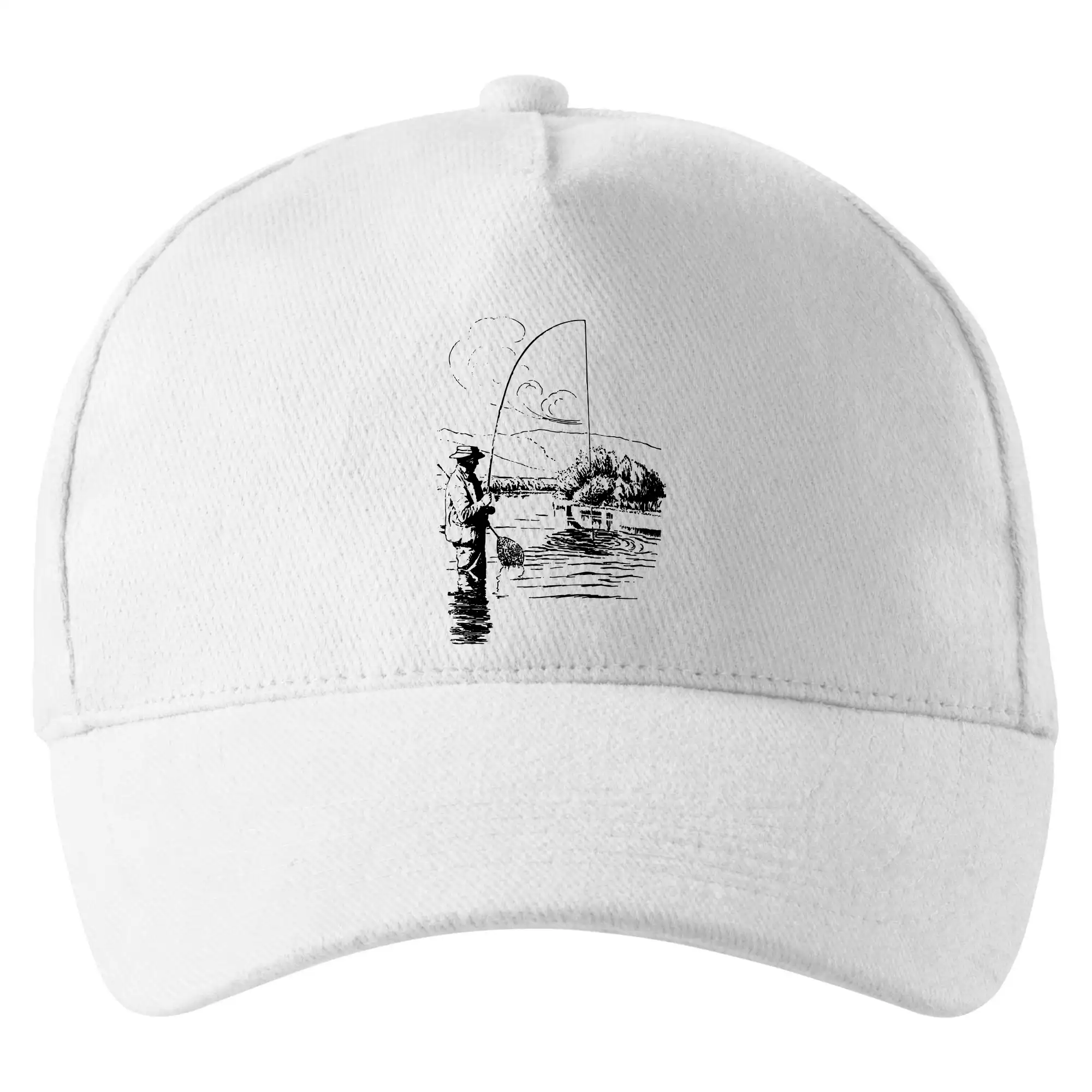 Kreslený rybář s podběrákem