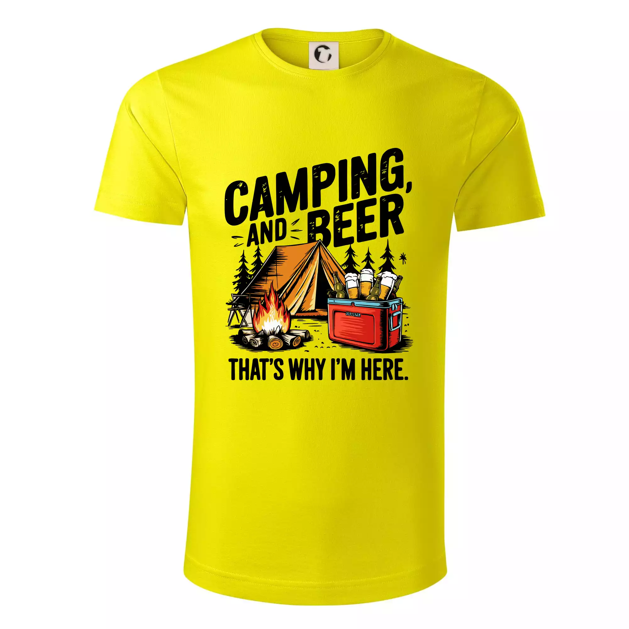 Černý nápis nápis Camping and beer