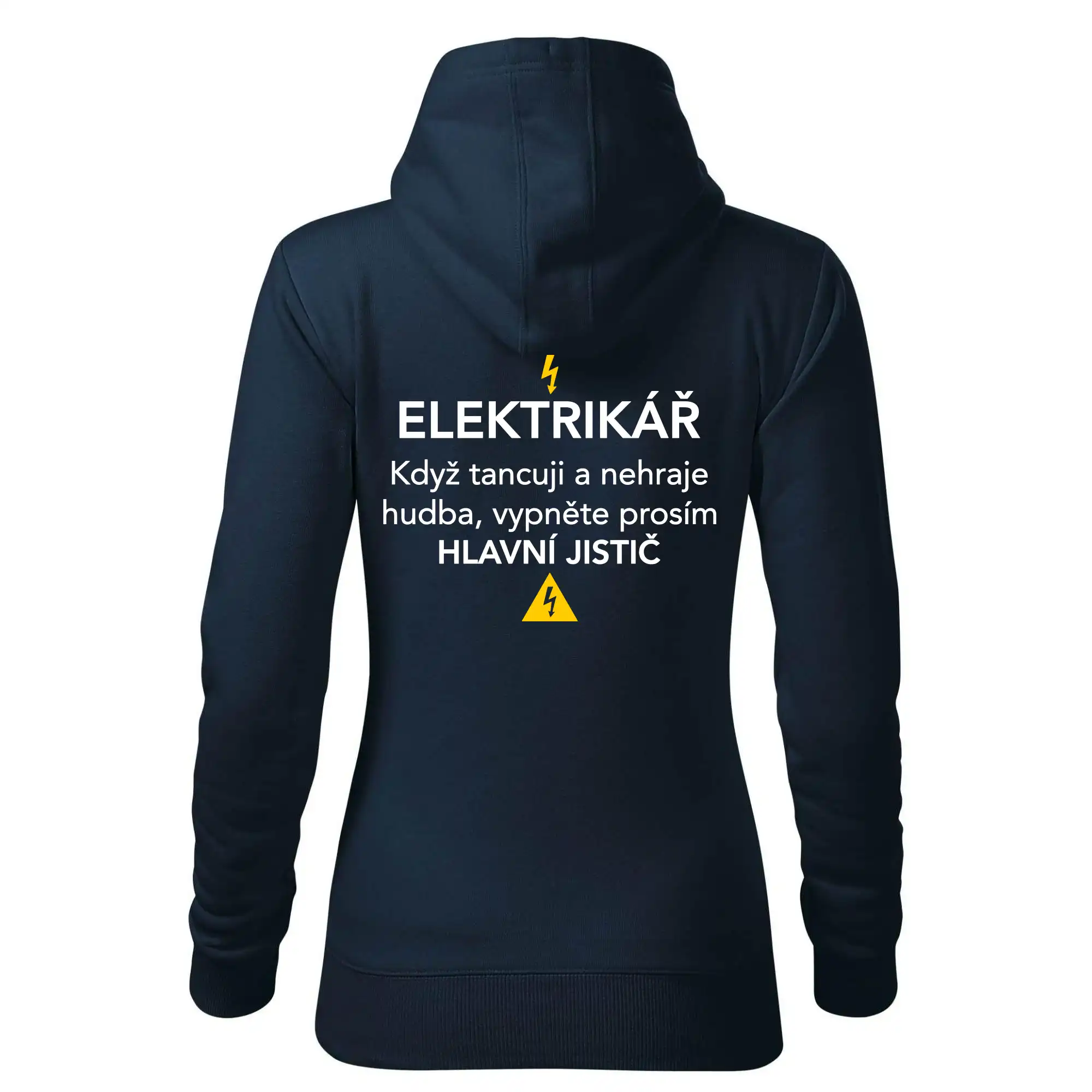 Elektrikář - hlavní jistič - Nápis na zádech
