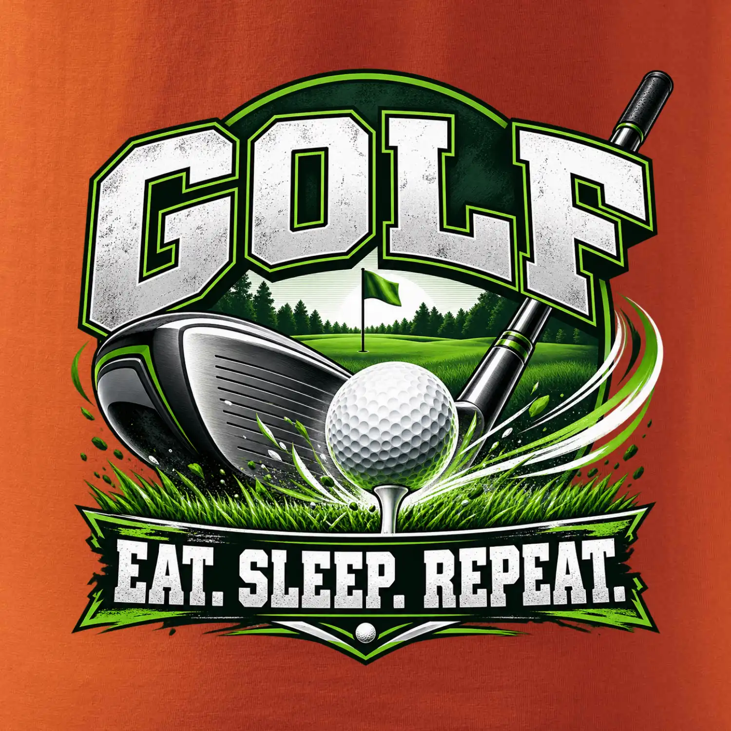 Golfová hůl s míčkem eat sleep repeat