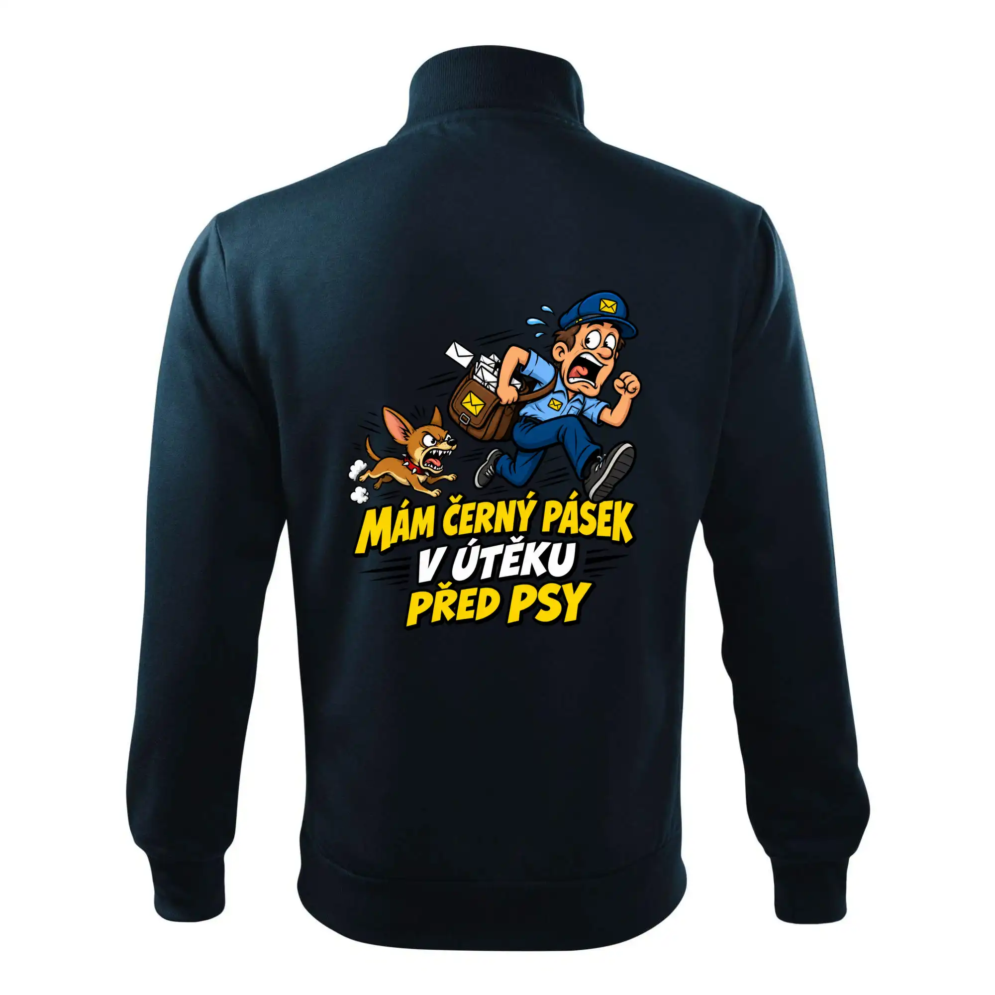 Černý pásek v útěku před psy