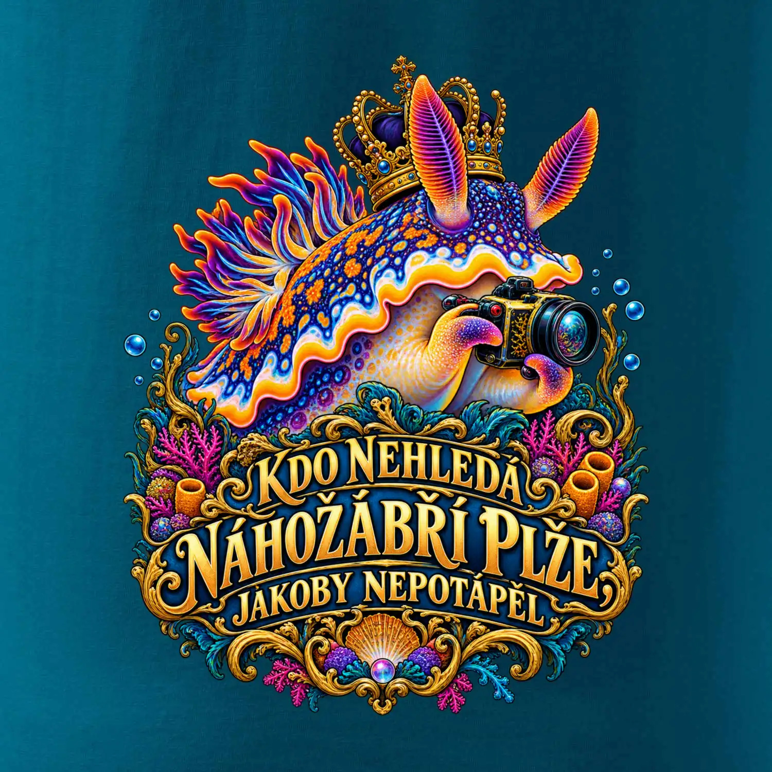 Král makra nahožábří plž s fotoaparátem