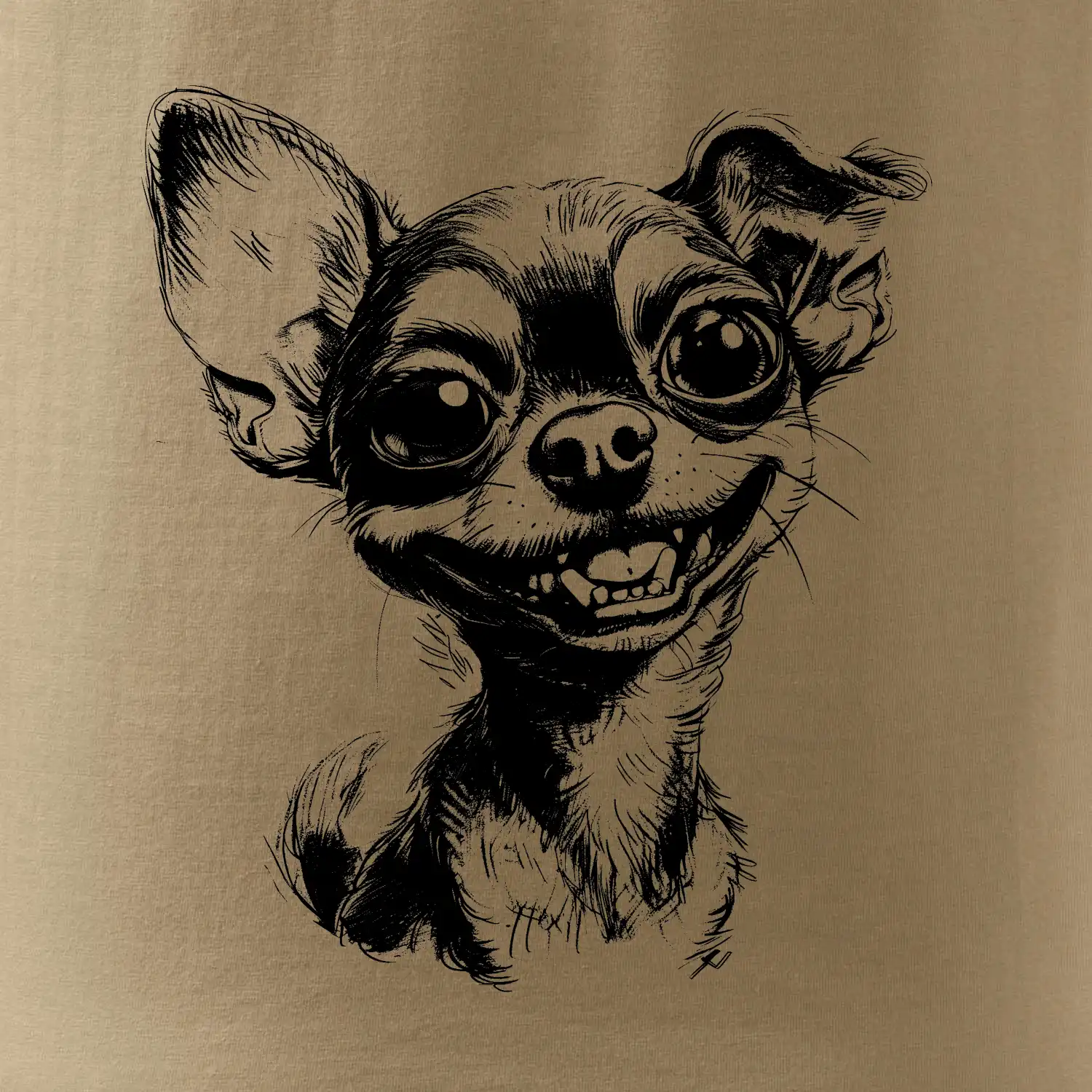 Černobílá karikatura čivava