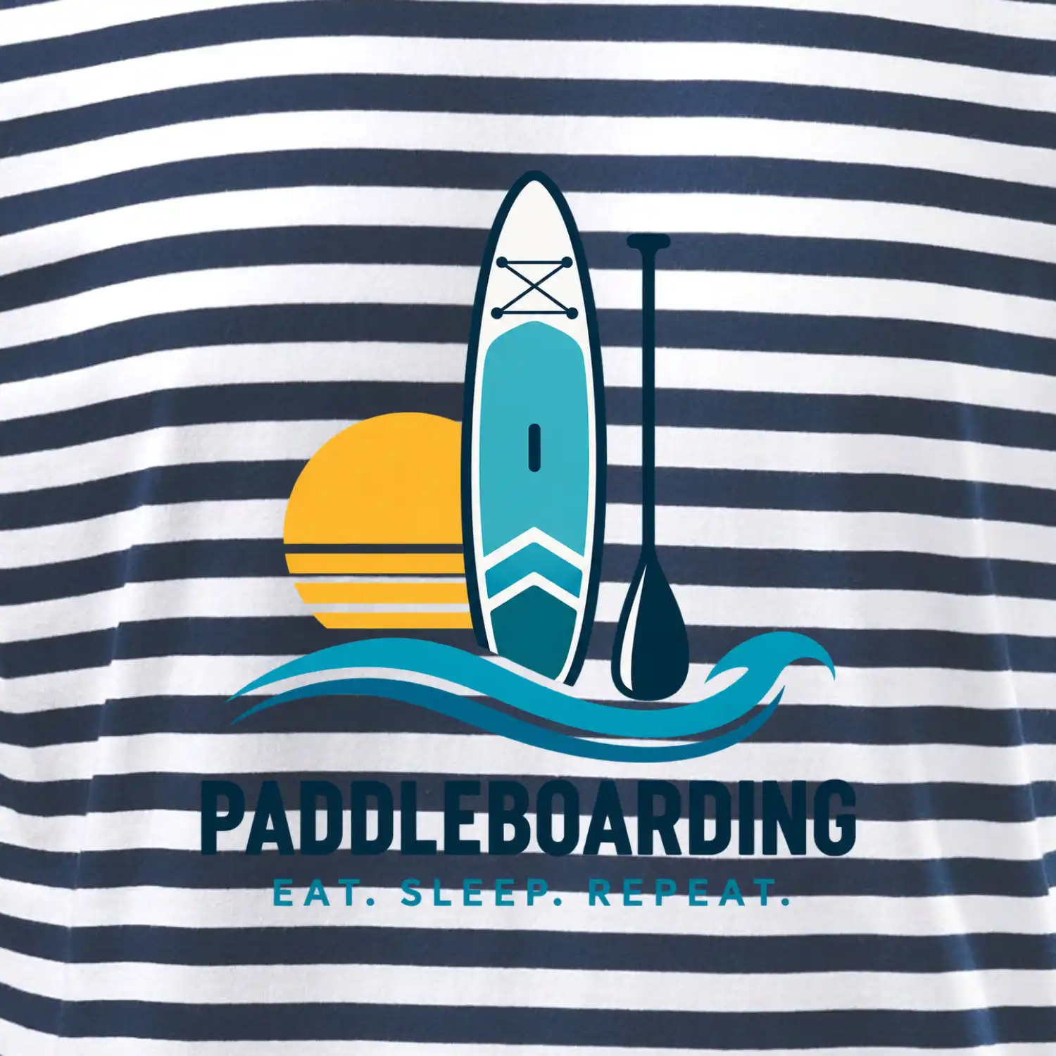 Paddleboard s pádlem při západu slunce eat sleep repeat