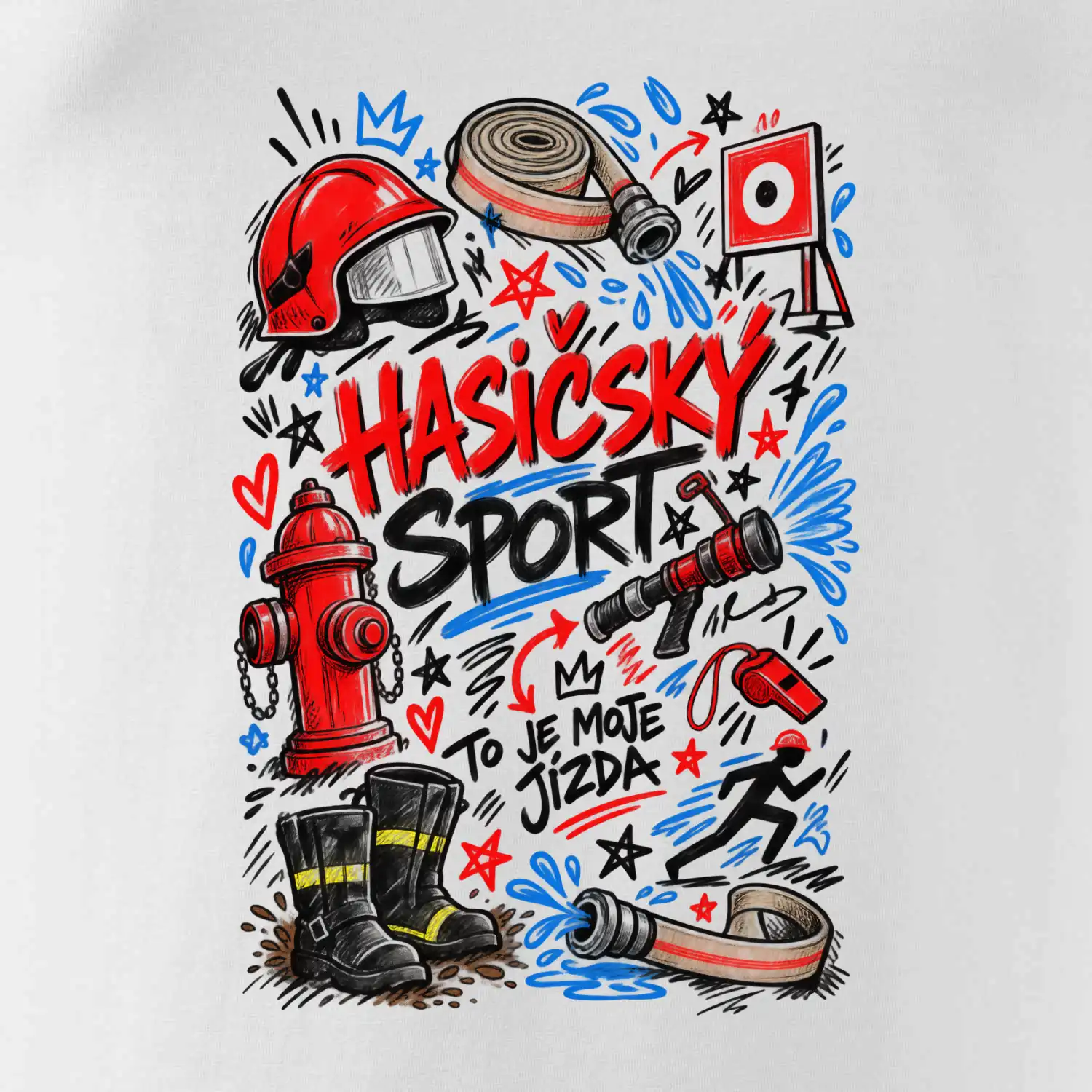 Hasičský sport - kreslené vybavení a terč
