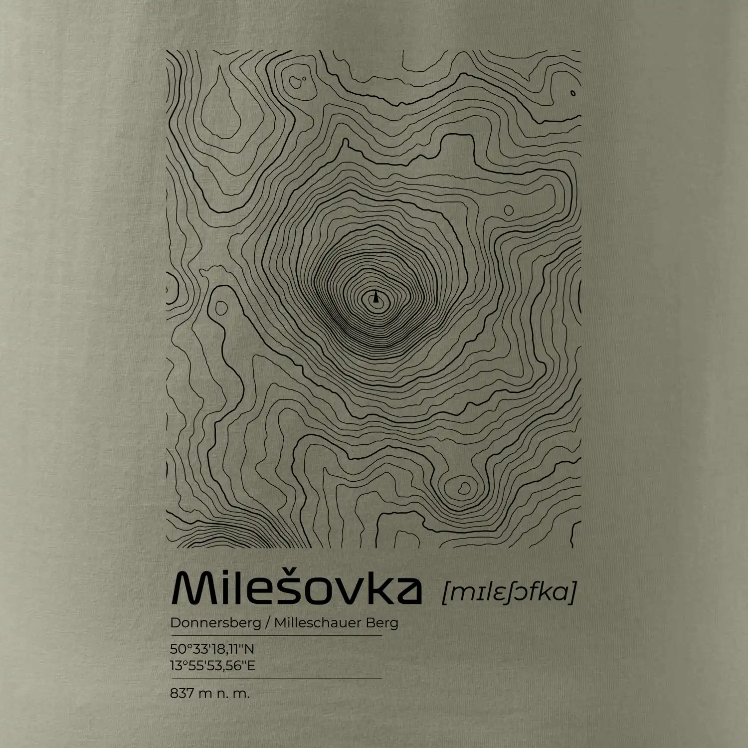 Milešovka - vrstevnice v obdélníku
