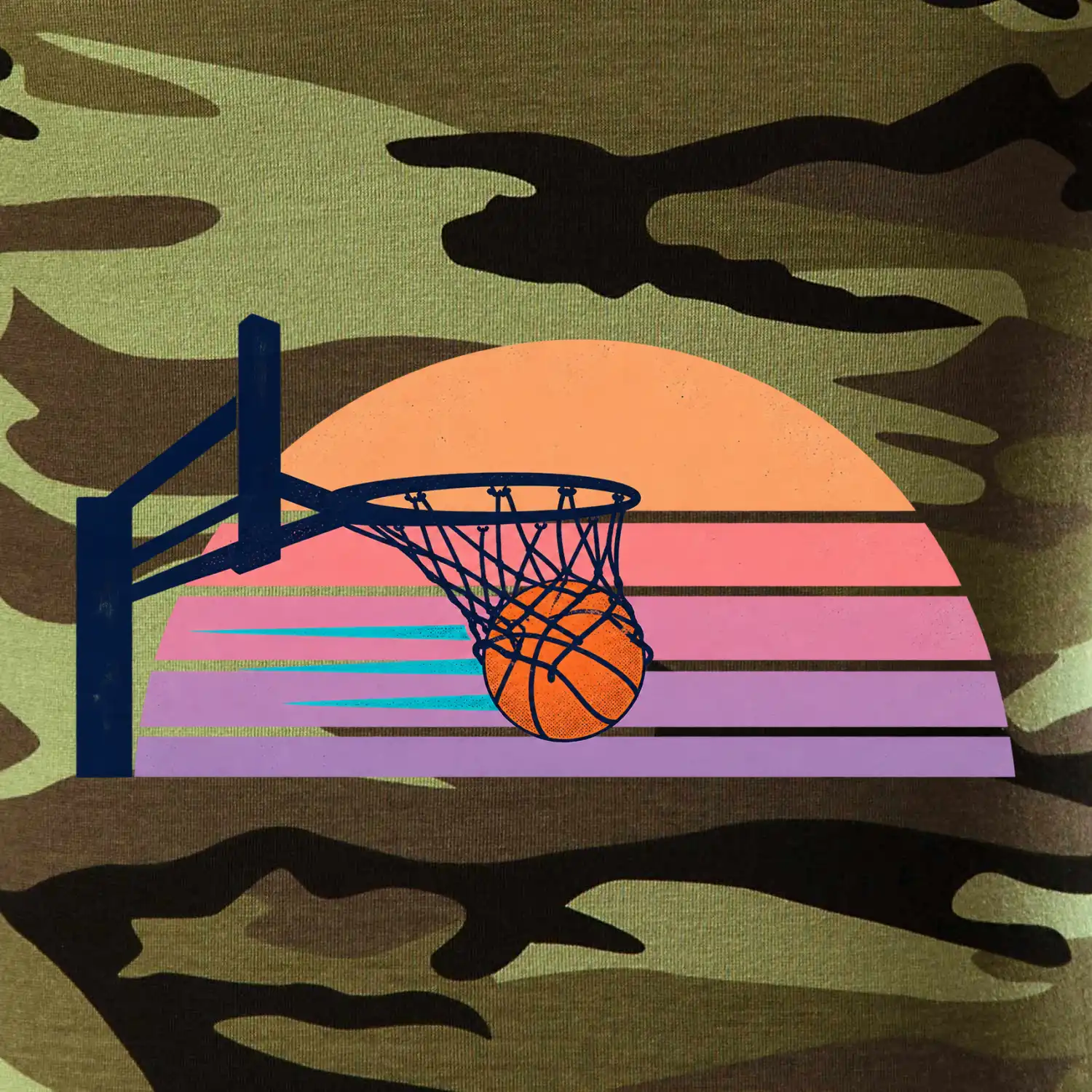 Retro západ slunce a basketbalový koš