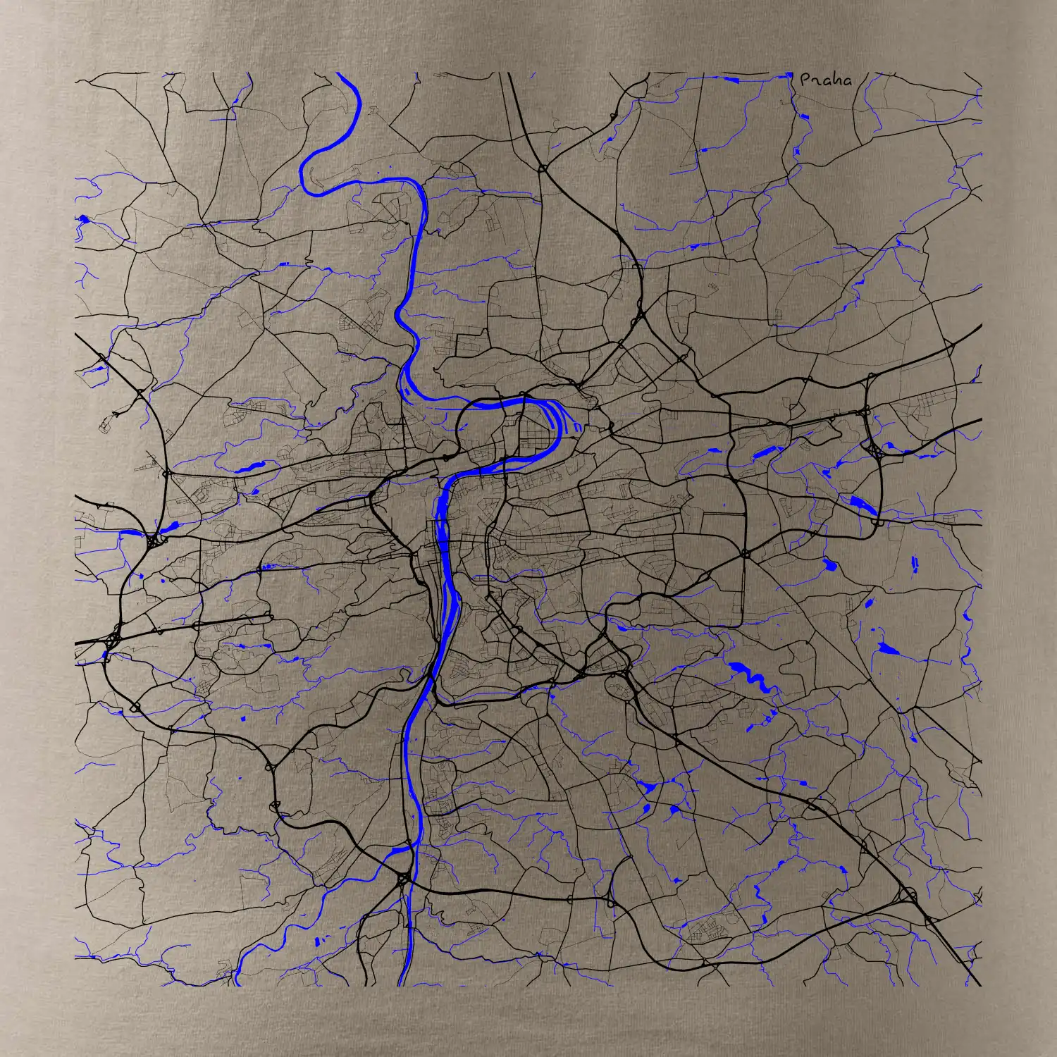 Praha - Mapa s vodními toky