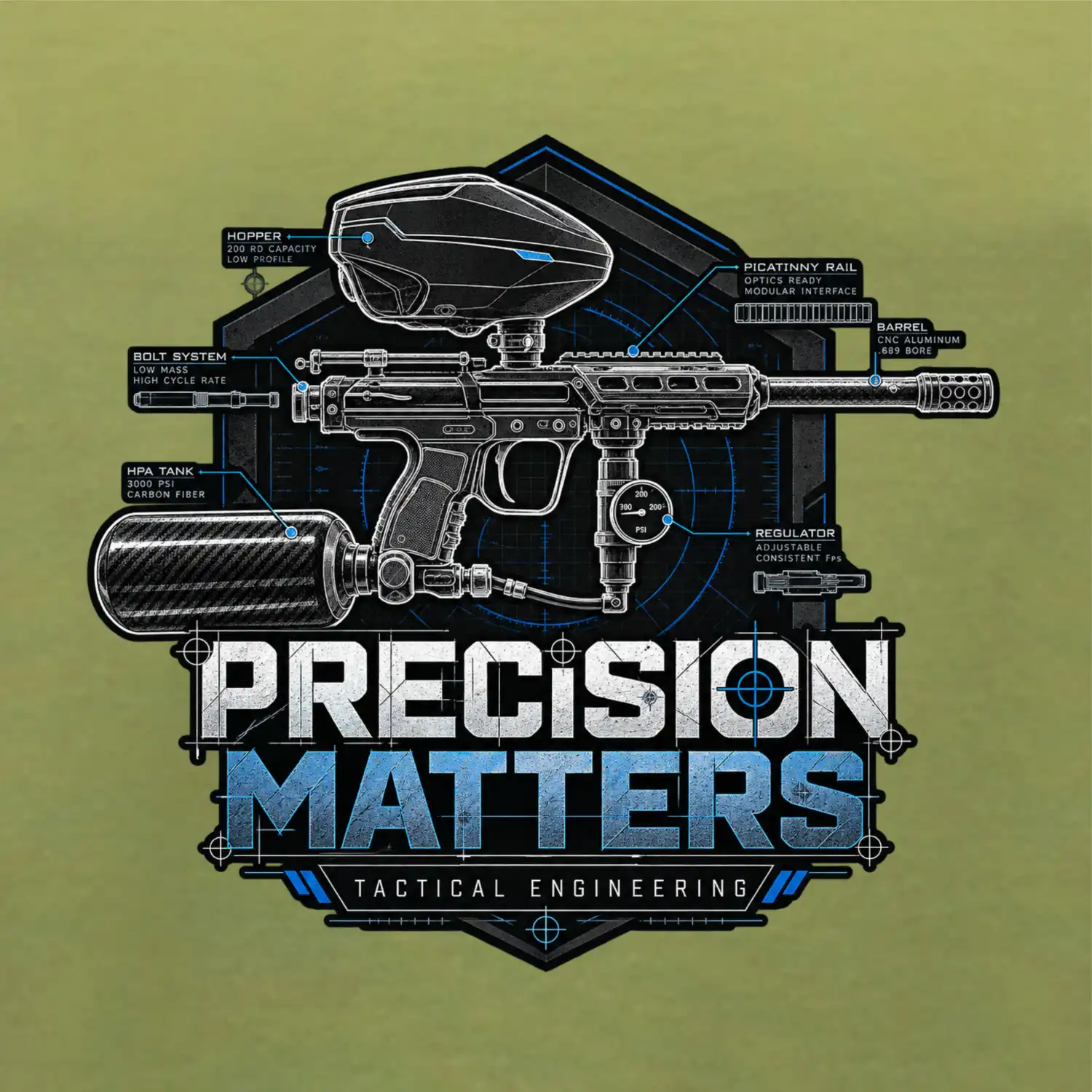 Technický nákres precision matters paintball