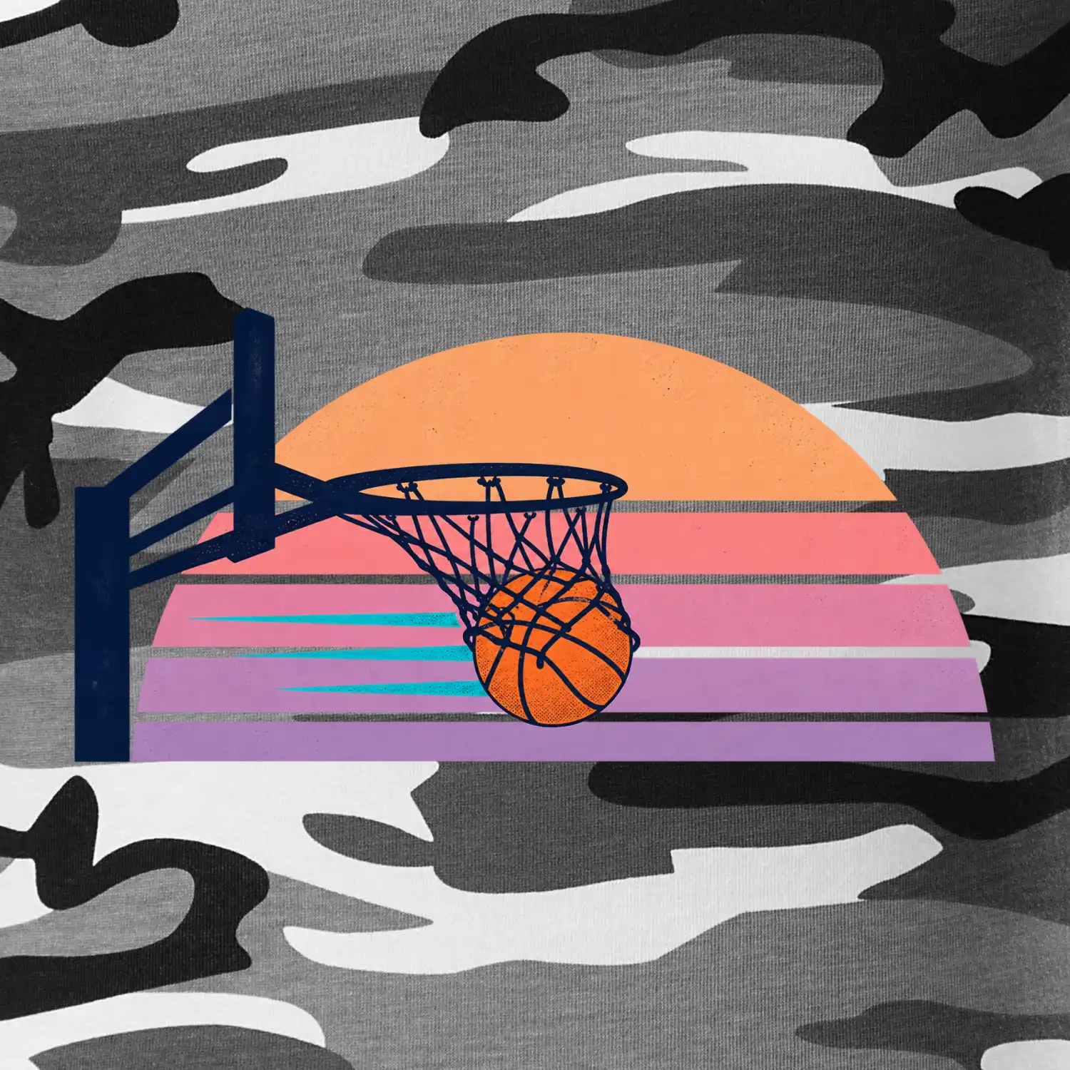 Retro západ slunce a basketbalový koš