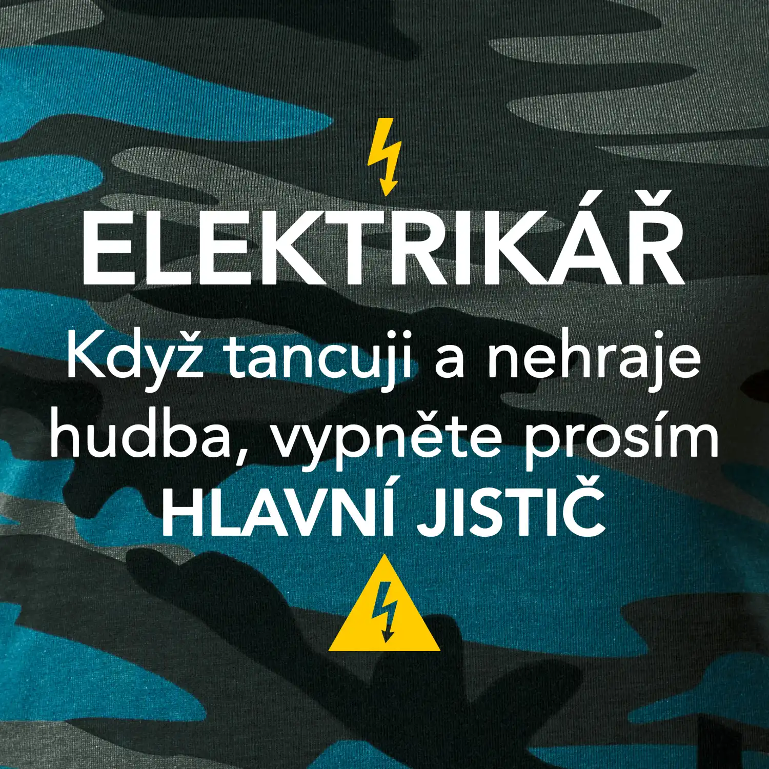 Elektrikář - hlavní jistič - Nápis na zádech