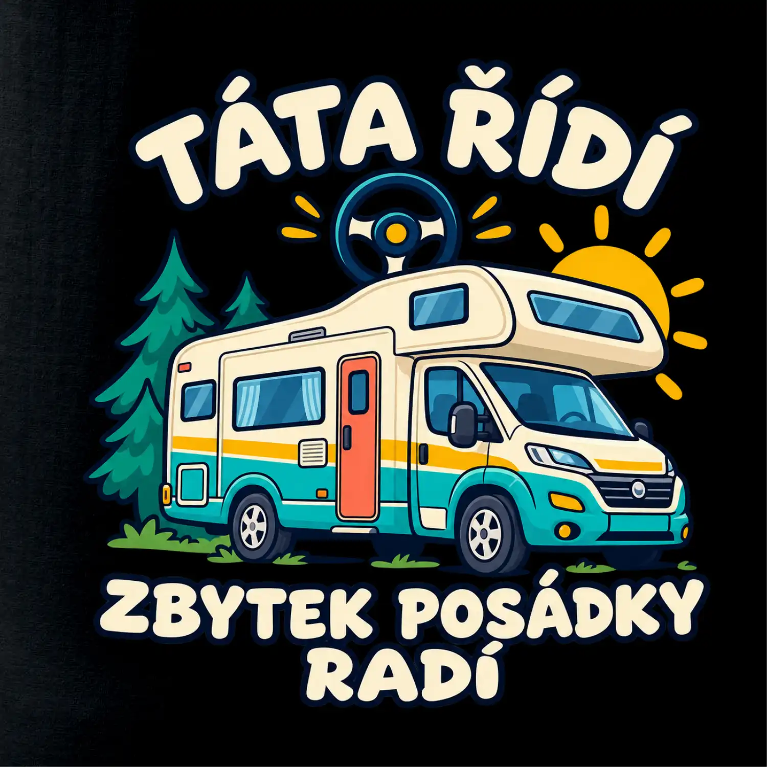 Táta řídí zbytek posádky radí rodinný karavan