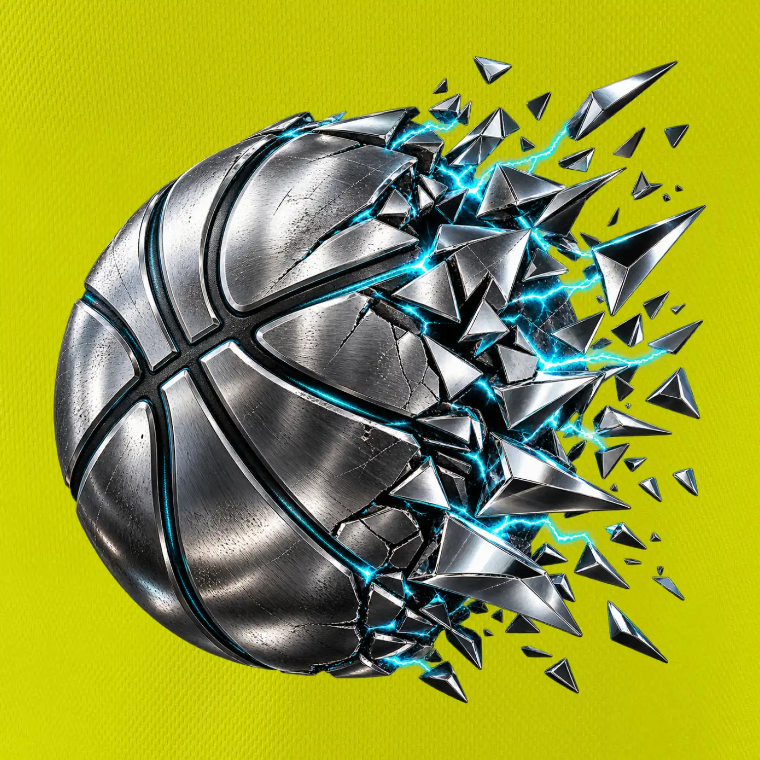 Kovový basketbalový míč s elektrickými střepy