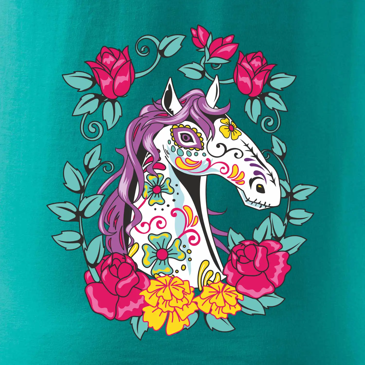 Kůň barevný s květinami