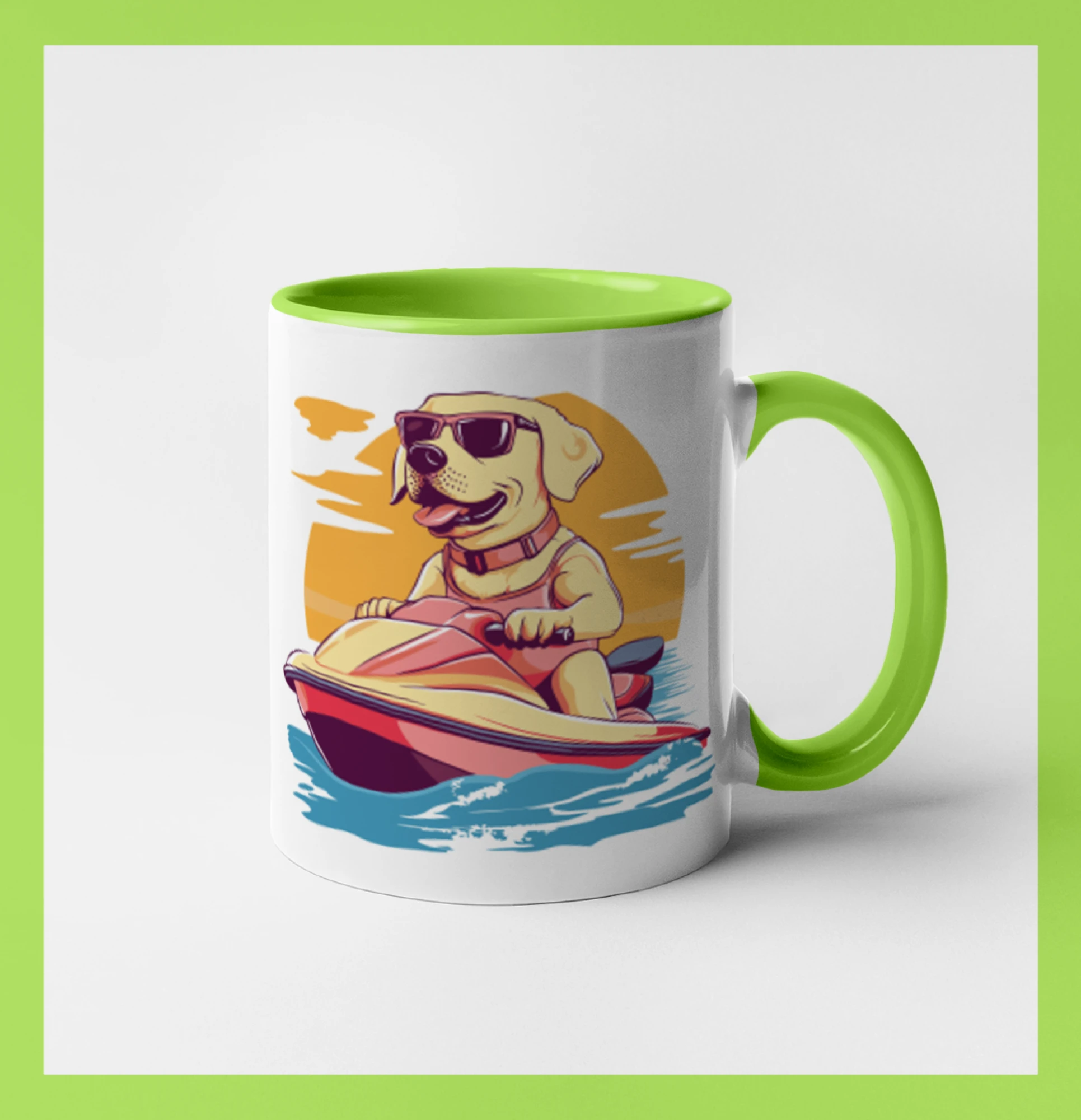 Zlatý retrívr na vodním skútru