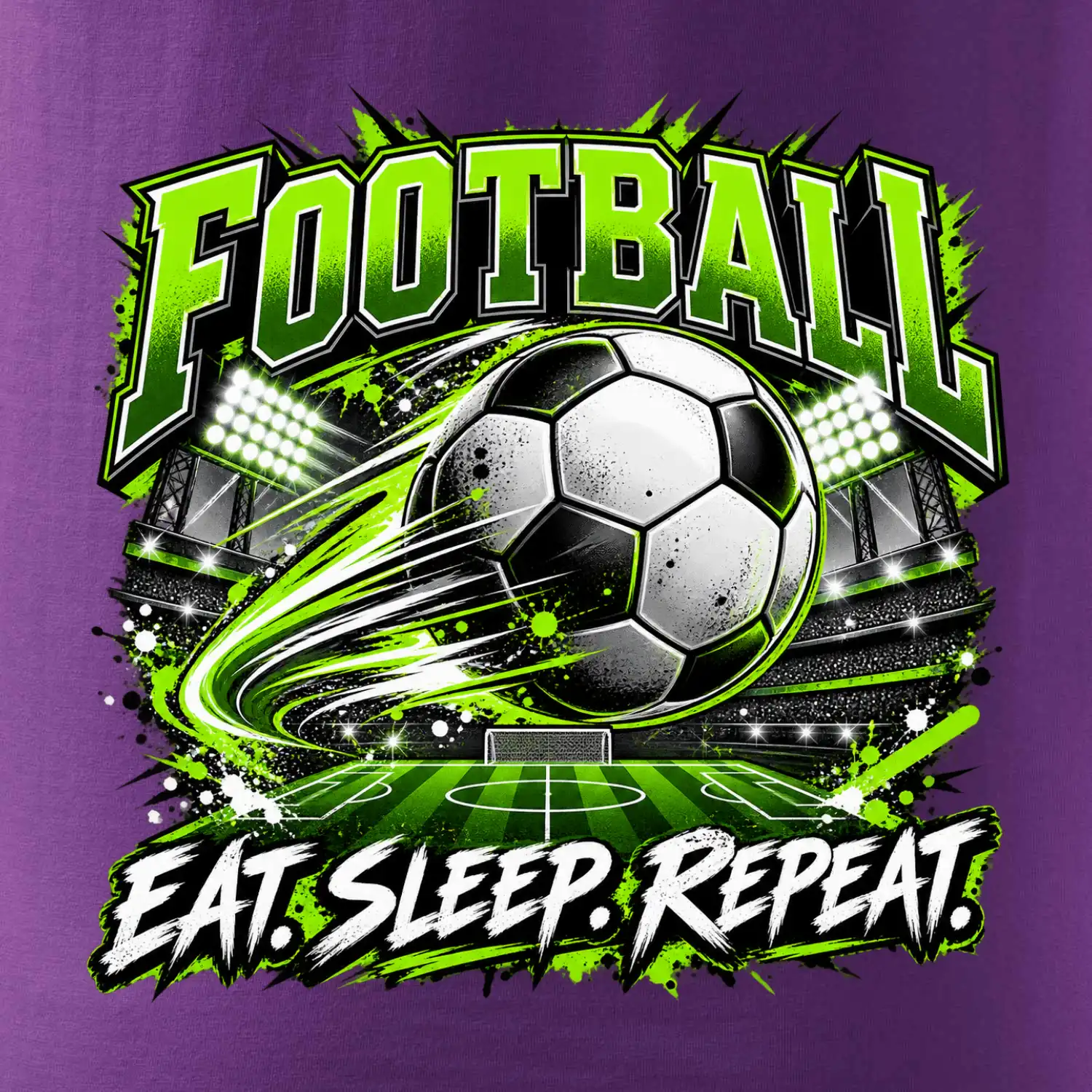 Fotbalový míč a stadion eat sleep repeat