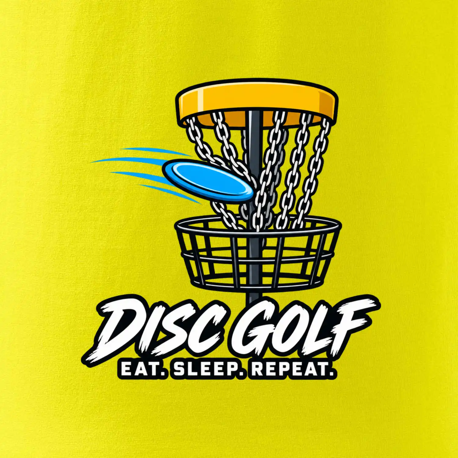 Discgolfový koš s letícím diskem eat sleep repeat