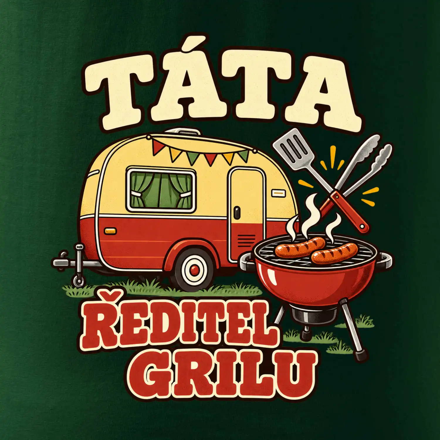 Táta ředitel grilu rodinné kempování s karavanem